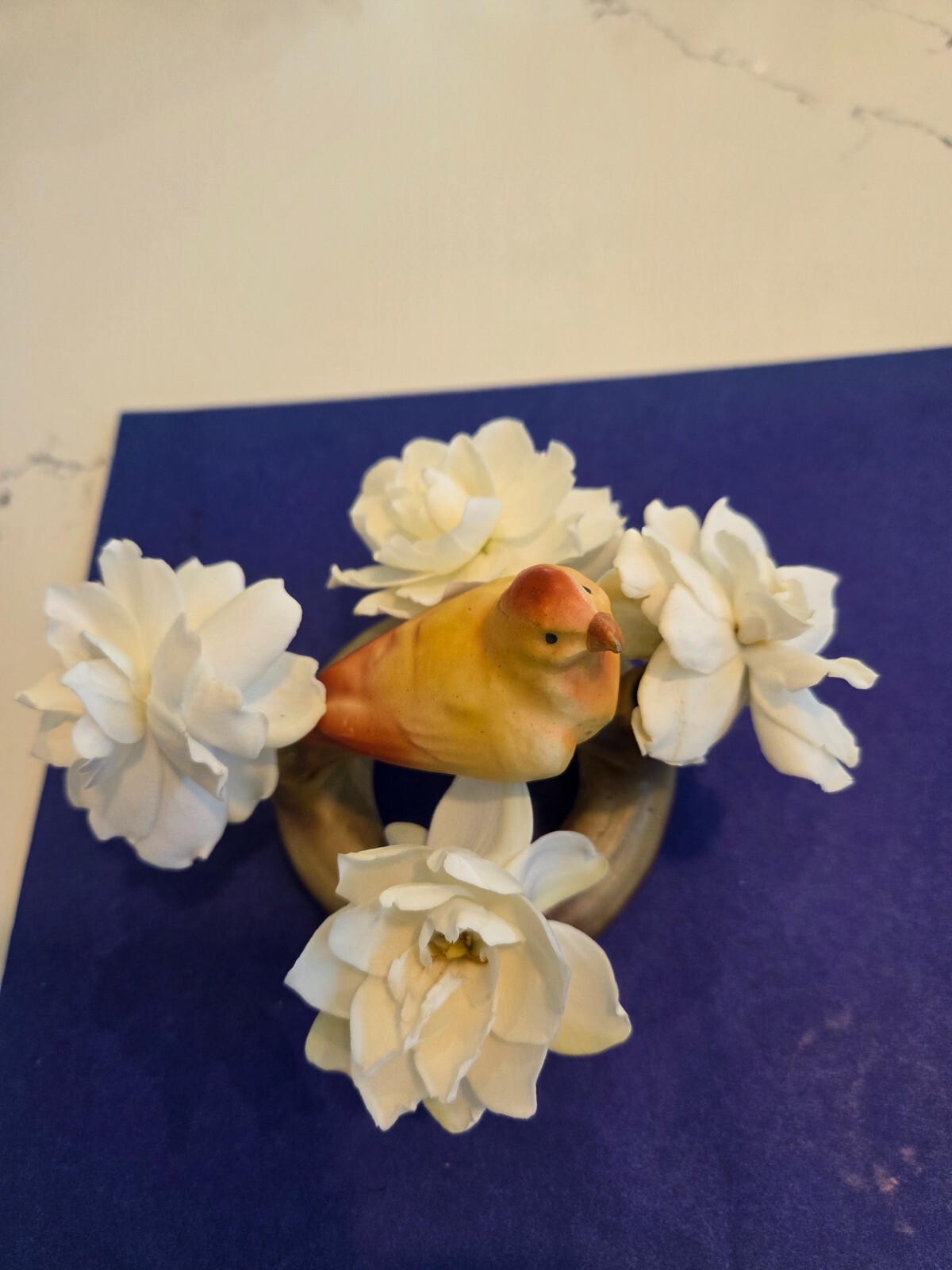 Red Dime Mark Czech Pottery Flower Vase with yellow canary, Vintage.