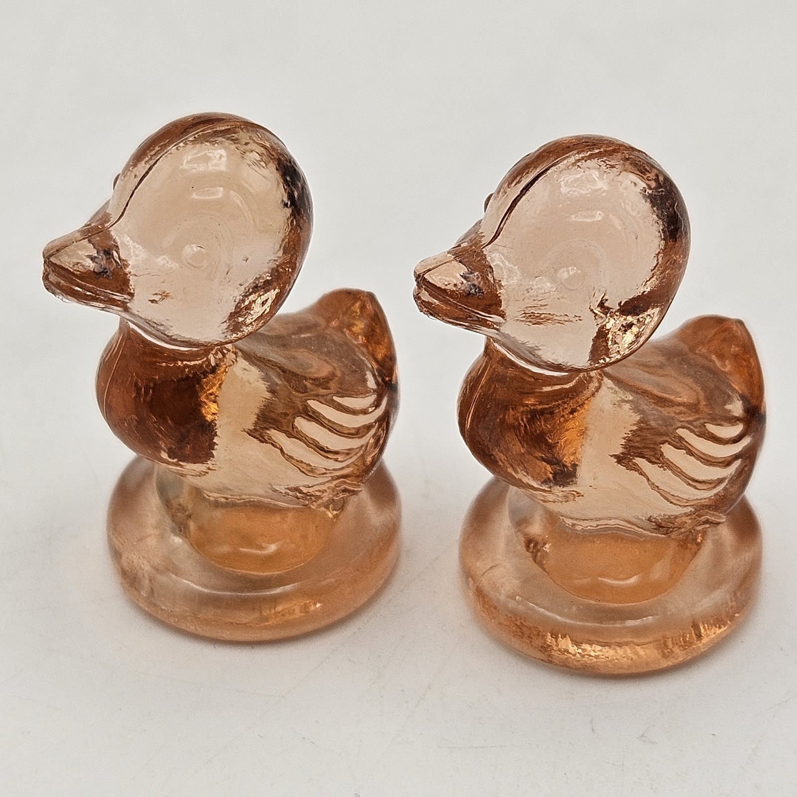 Boyds Glass ~ PAIR ~ Debbie Duck Ducklings ~ Light Rose ~ 1 1/2 inches