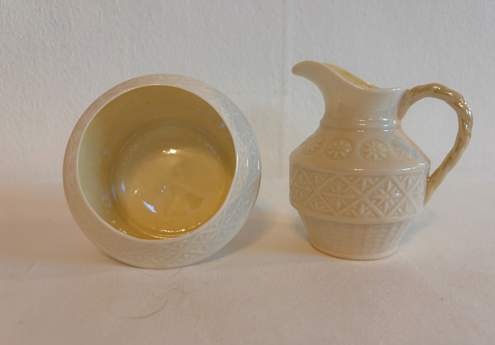 Vintage Belleek CLEARY Creamer & Sugar 4th Green Mark Ireland Porcelain