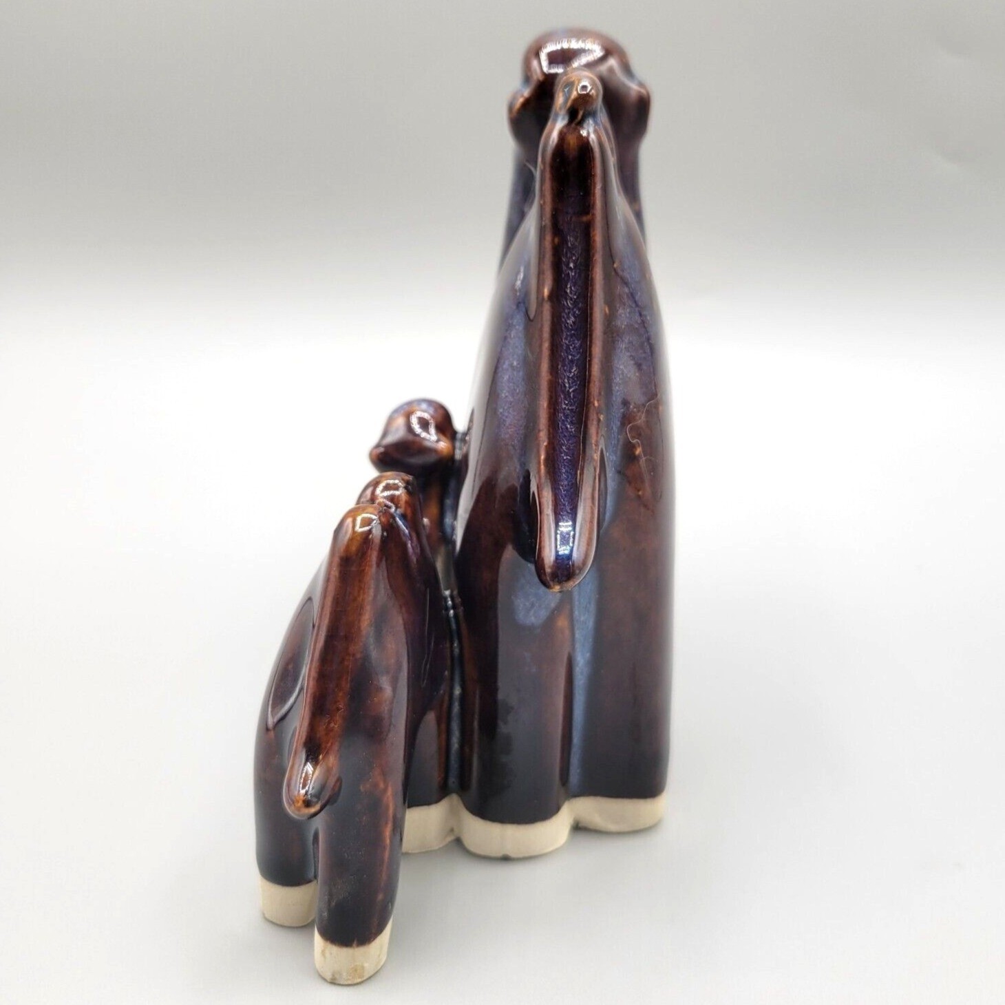 Two Hump Camels Mama and Baby Lava Drip Glaze Studio Art Pottery Blue Purple