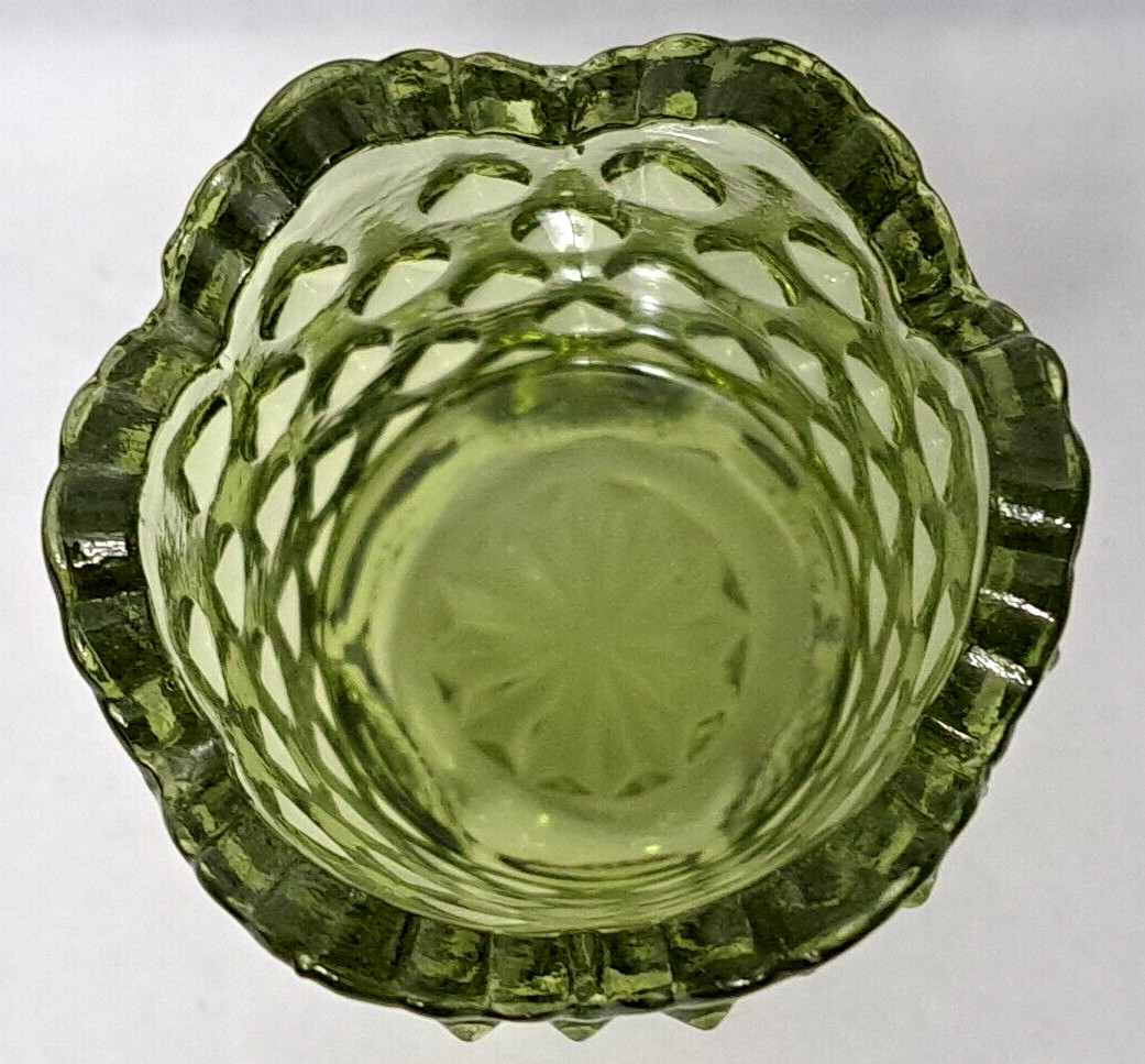 Vintage Fenton Colonial Green Hobnail Side Spikes 3 Footed Toothpick Holder Nice