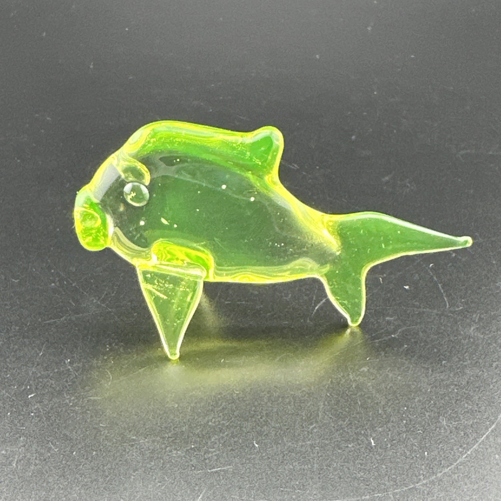 Handblown Uranium Glass Art Fish Figurine UV Reactive Green Glowing Borosilicate