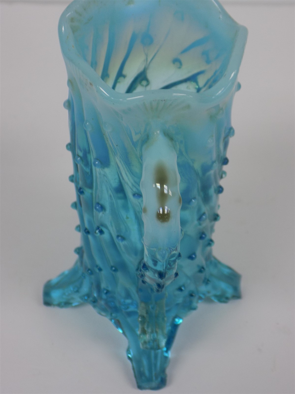 Vintage Northwood Pressed Opalescent Aqua Blue Glass Tree Stump Pump
