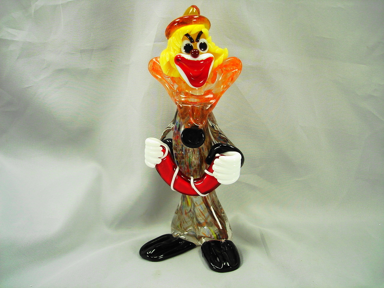 MURANO CLOWN ACCORDION PLAYER 7 7/8 IN. TALL – METAL FLAKES – ITALY, BAND READY!
