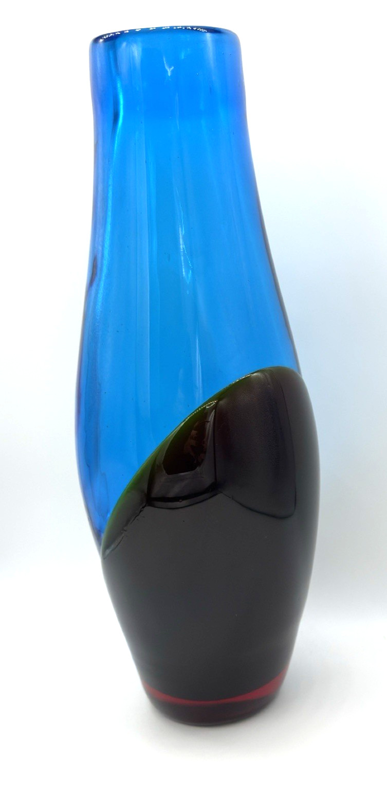 MURANO Style Tapered Layered Vase Blue/Amber /Red 14 inches Tall
