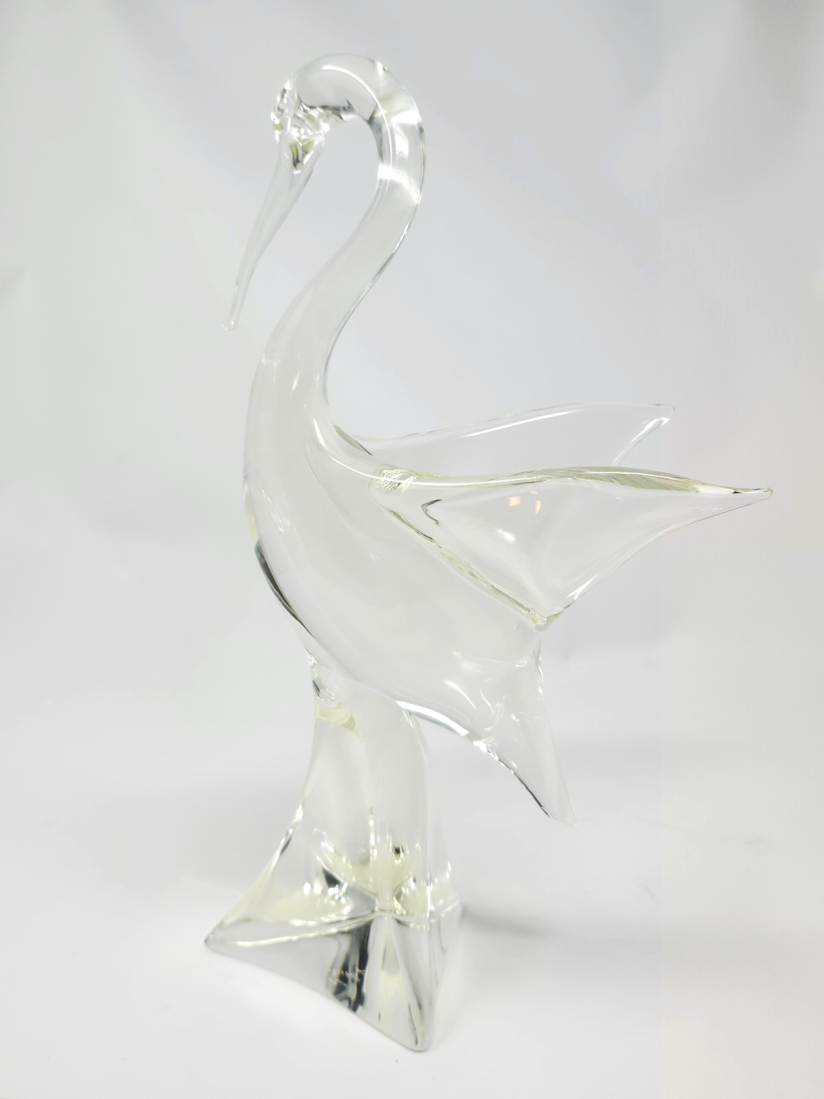 DAMAGED Murano Licio Zanetti Art Glass Heron Crane Egret Bird Sculpture 15 1/4″