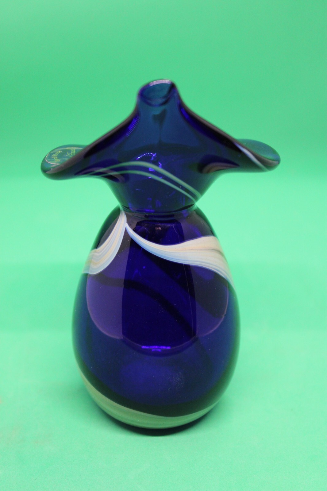 Hand Made 5″ Blue Swirled Pulpit Vase – Ahmed Fouad Alexandria Egypt