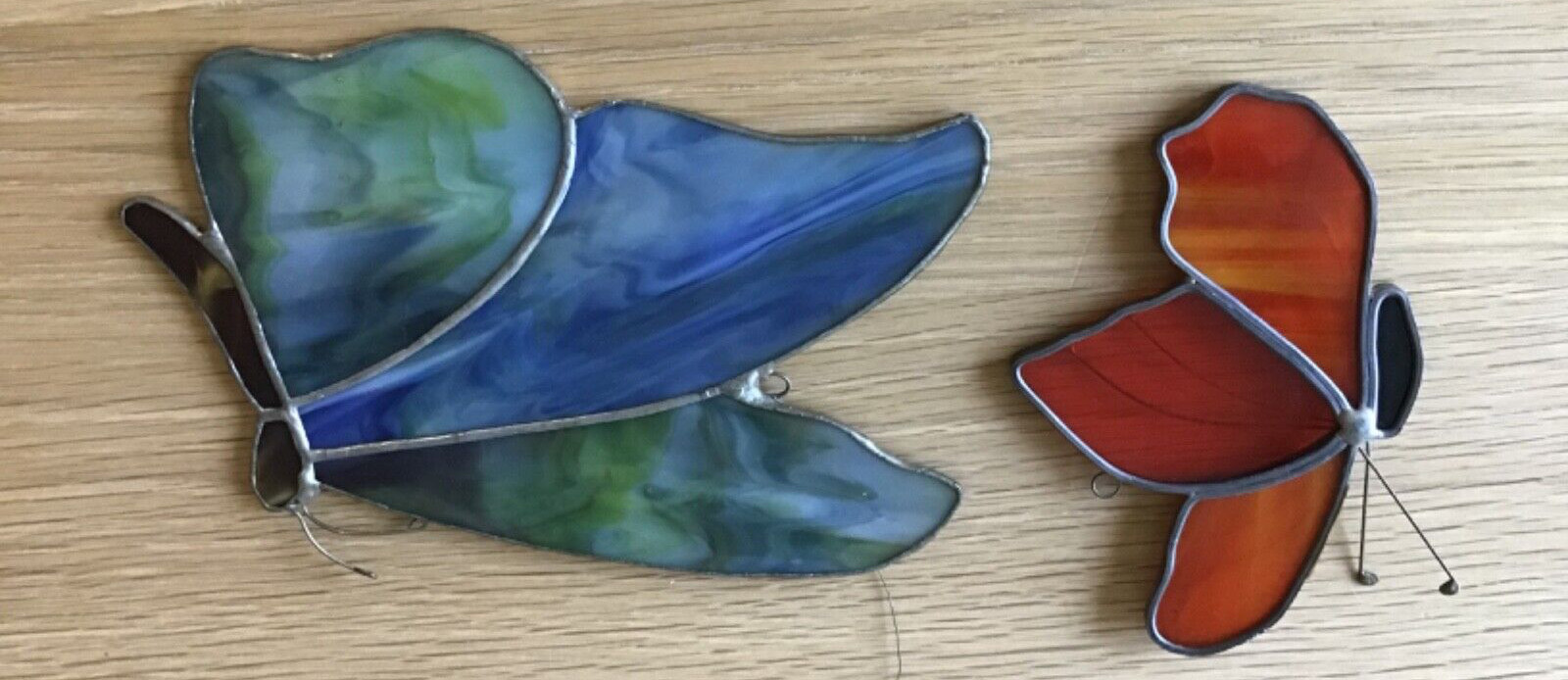 2 Stained Glass Butterflies With Metal – Small- Orange & Large – Blue/ Green