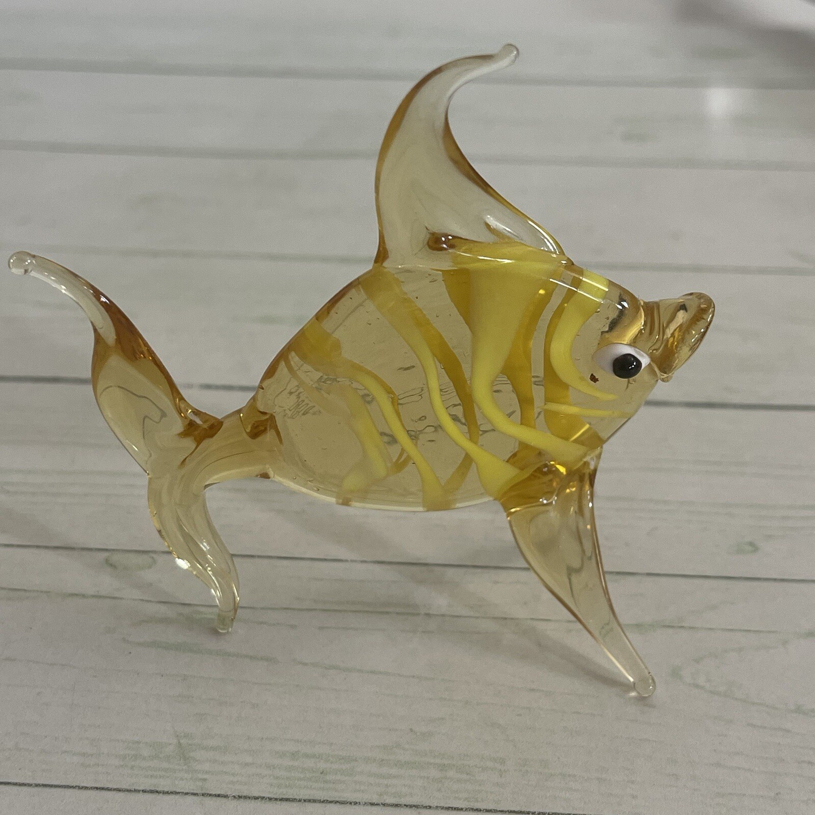 Art Glass 3.50 Yello Striped Angel Fish Figurine Hand Blown