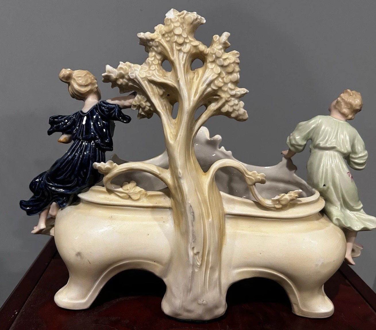 Antique German Porcelain Figural Jardinière Art Nouveau Centerpiece Cherub Lady