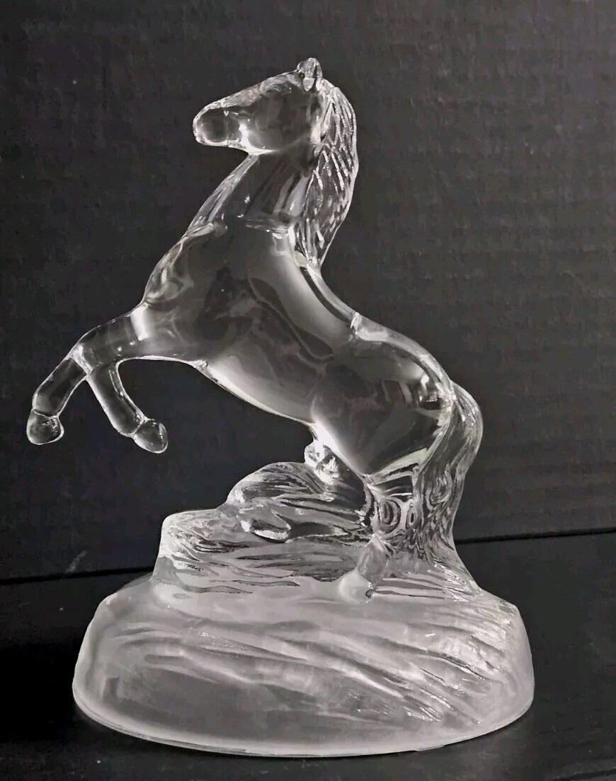 Vntg 1970s Cristal D’Arques Automatic Crystal Glass Rearing Horse Frosted Base