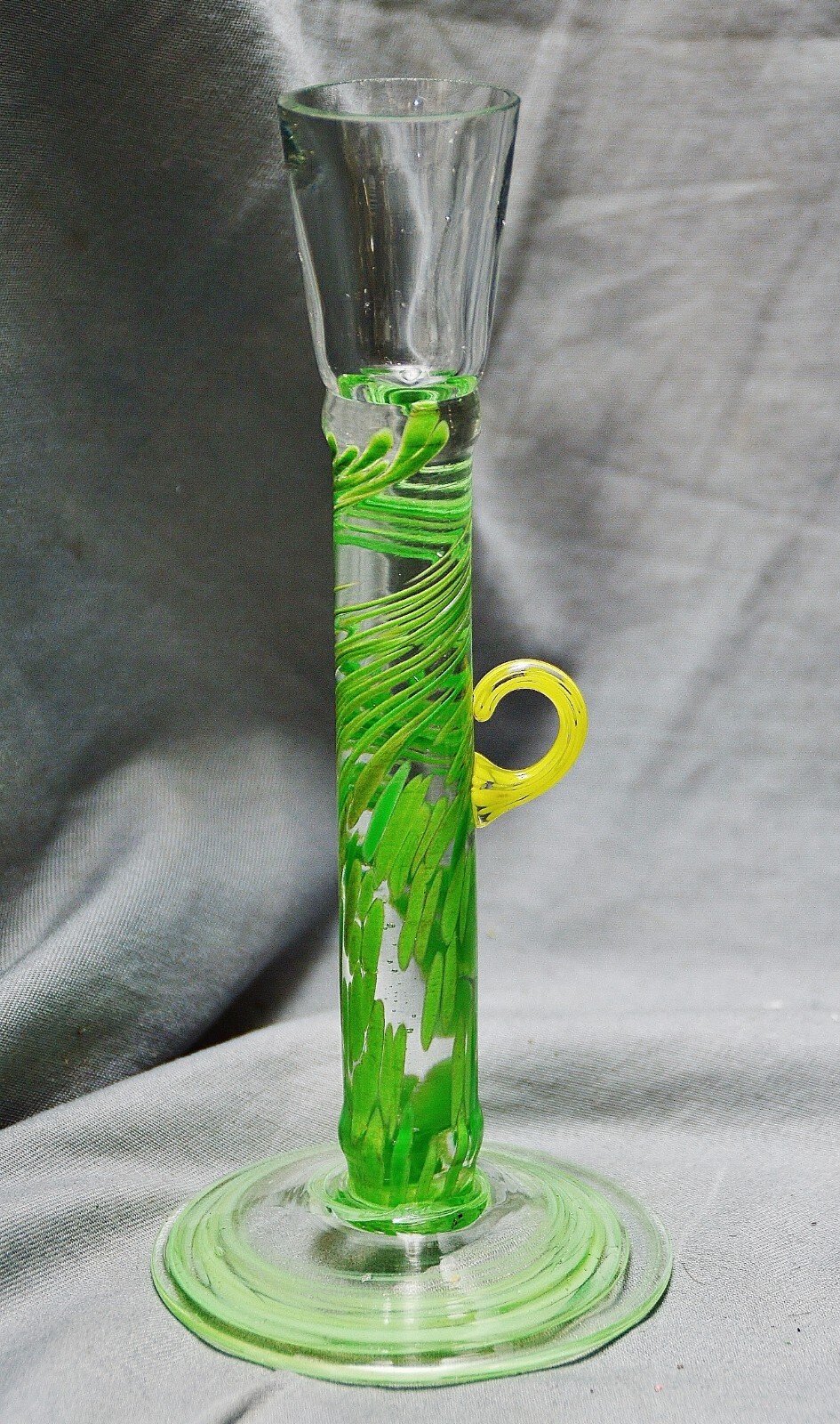 Candle Chandelier Glas, Mouth-Blown Handmade, Clear Green Yellow, 7 5/16in