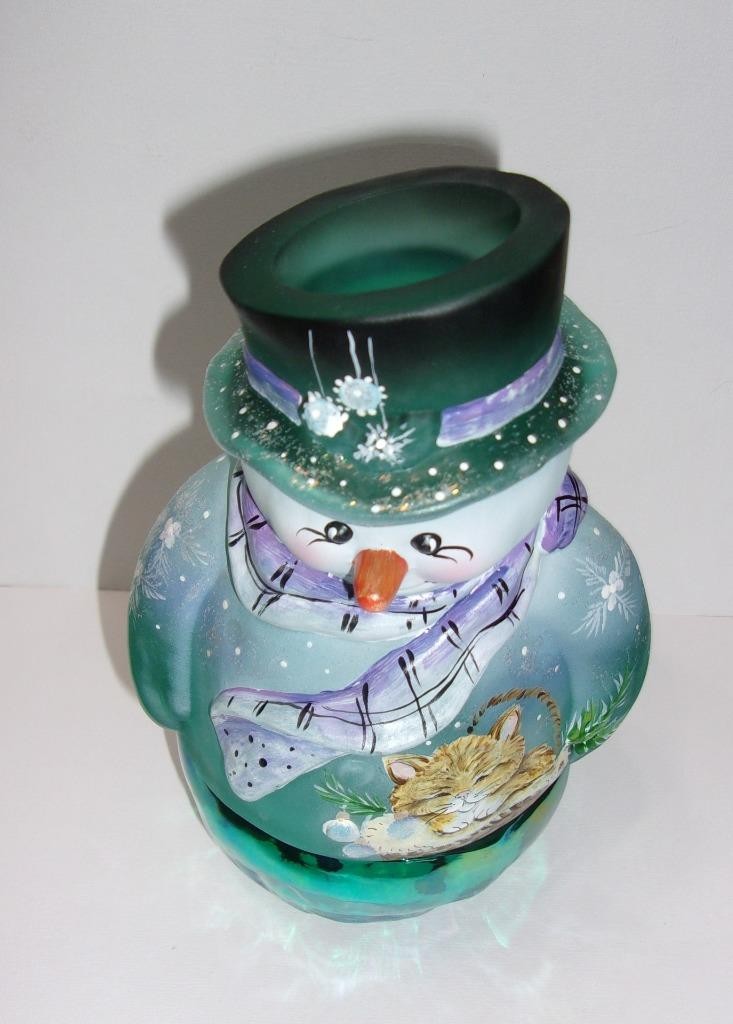 Fenton Glass Teal Carnival Winter Nap Kitten Snowman Fairy Light Ltd Ed #18/30