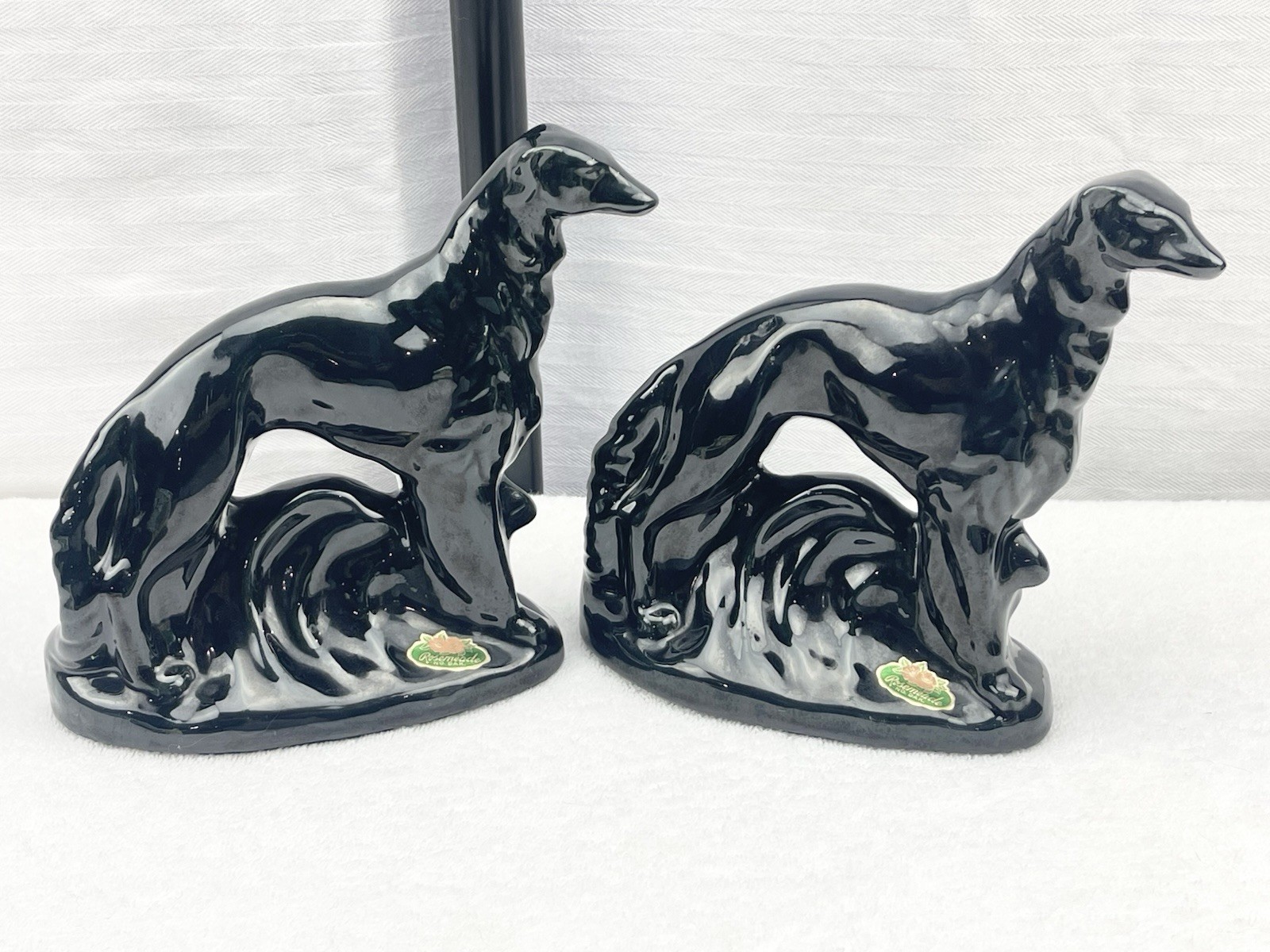 Vintage Rosemeade Black Wolfhound Pair Dogs 9” Long Beautiful Condition
