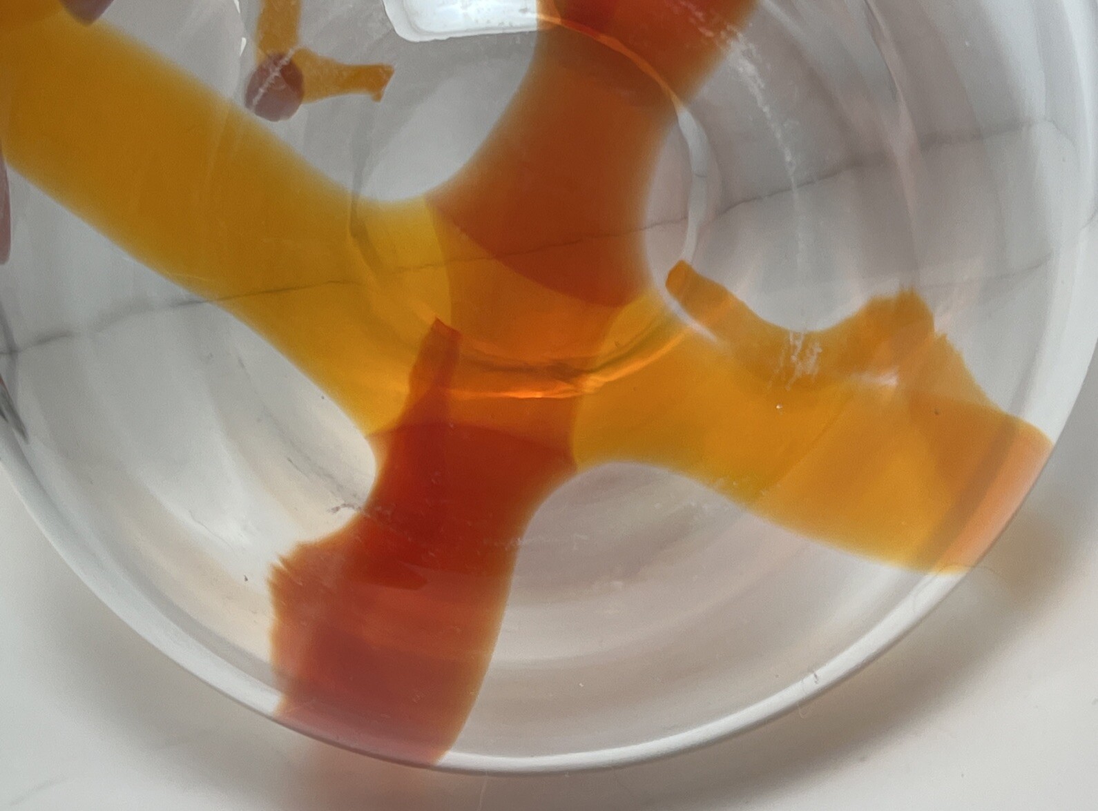 Vintage Hand Blown Glass Vase Red Orange Striped Heavy 7 Inches High