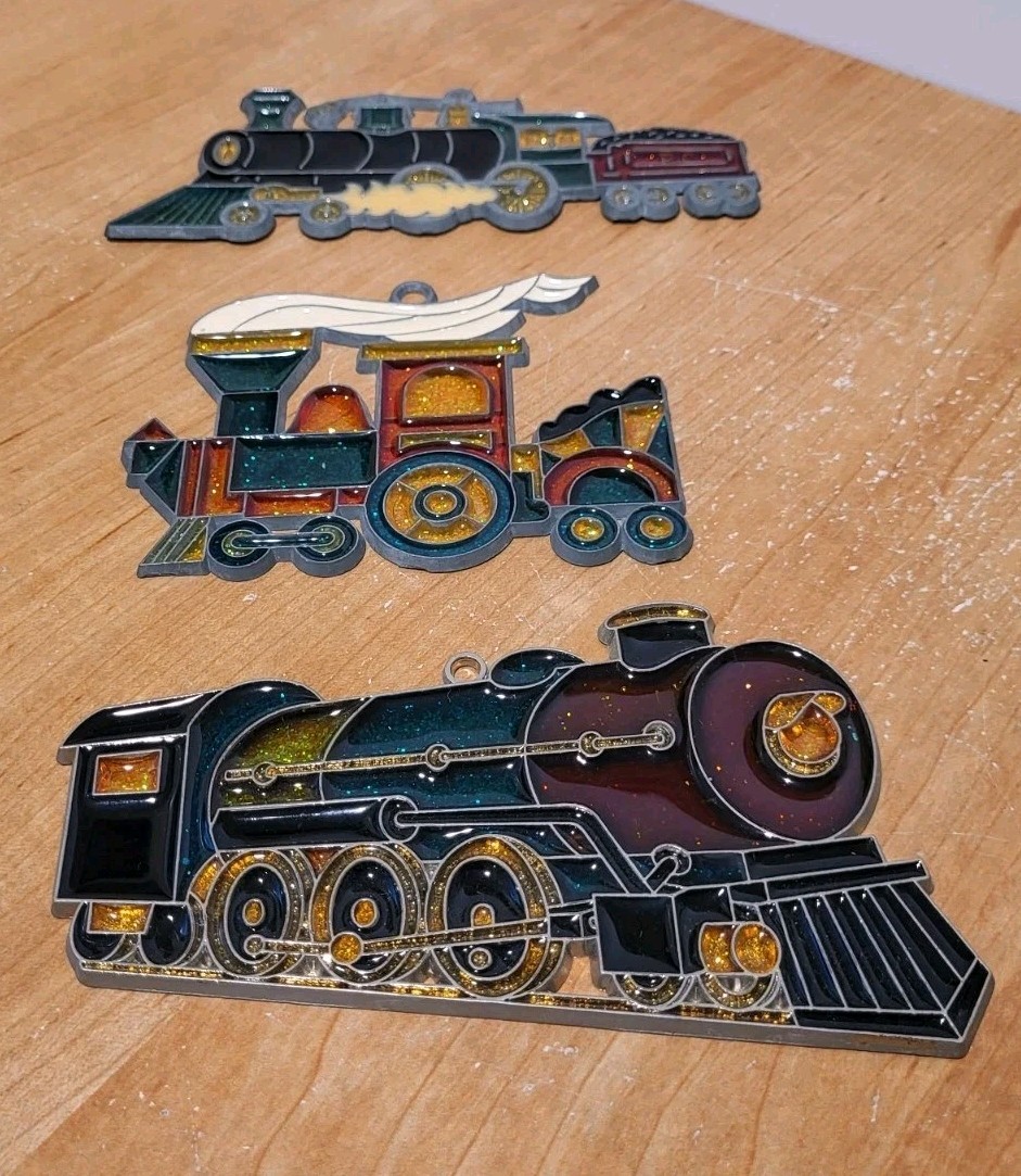 TRAIN LOCOMOTIVE Three Decoration Stained Glass Sun Catchers
