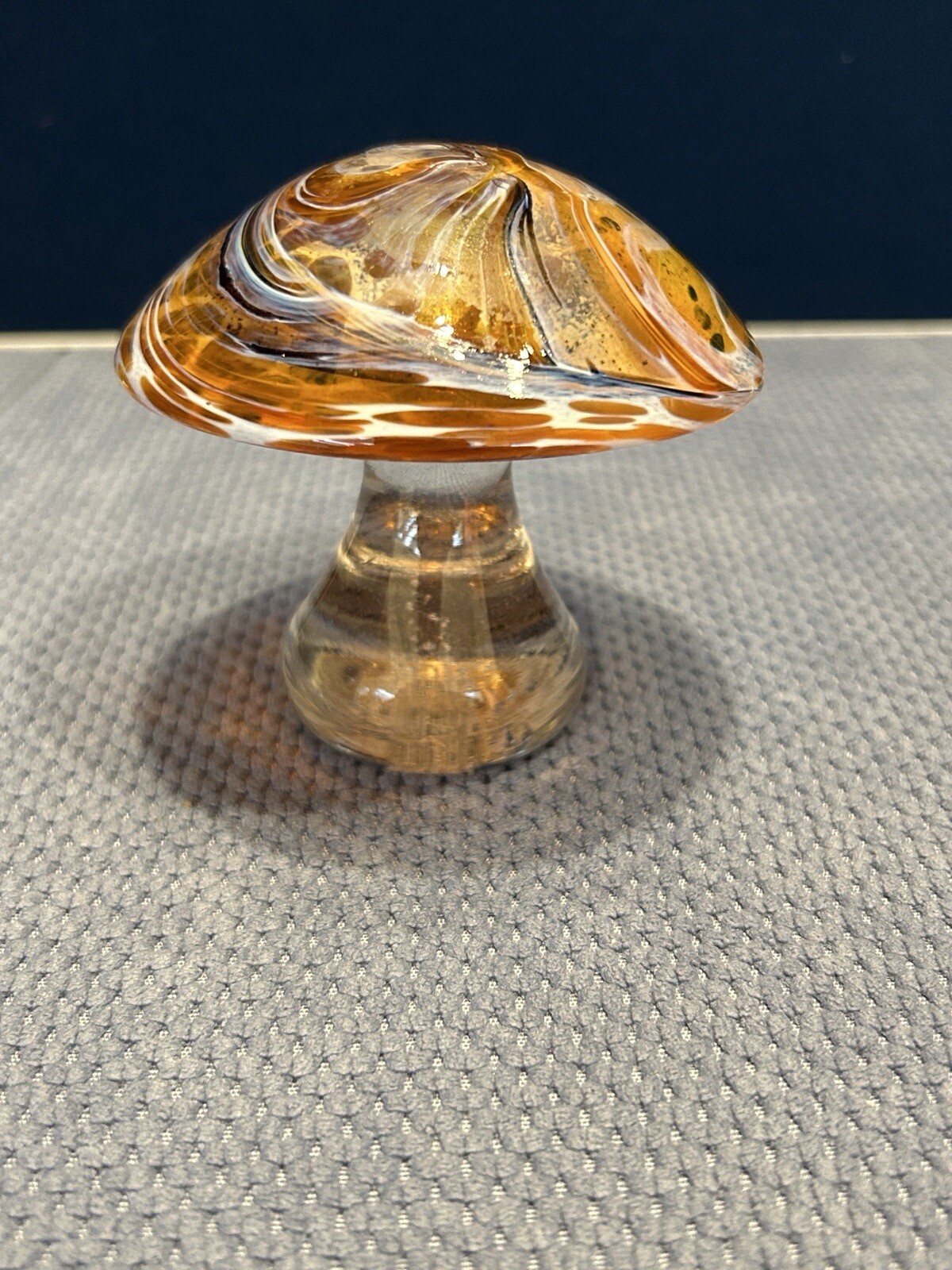 Vintage Art Glass Paper Weight Toadstool Mushroom Brown White 3.25 inches High