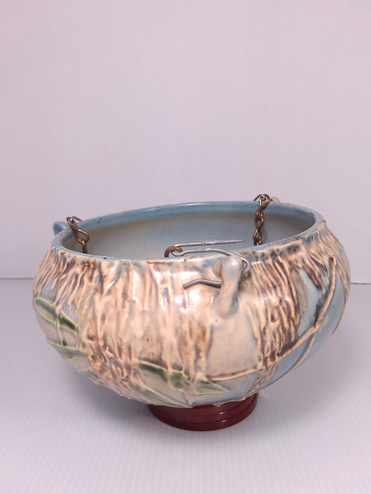 Vintage Roseville Pottery Moss Hanging Basket, Shape 353-5, Sapphire (Blue)