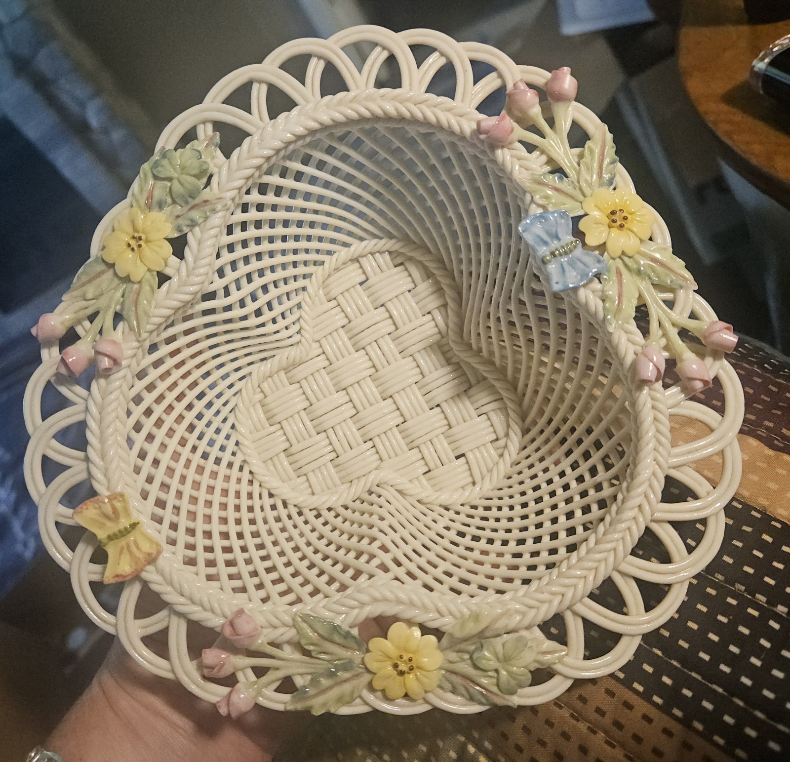 Belleek Butterfly & Flowers Woven Basket