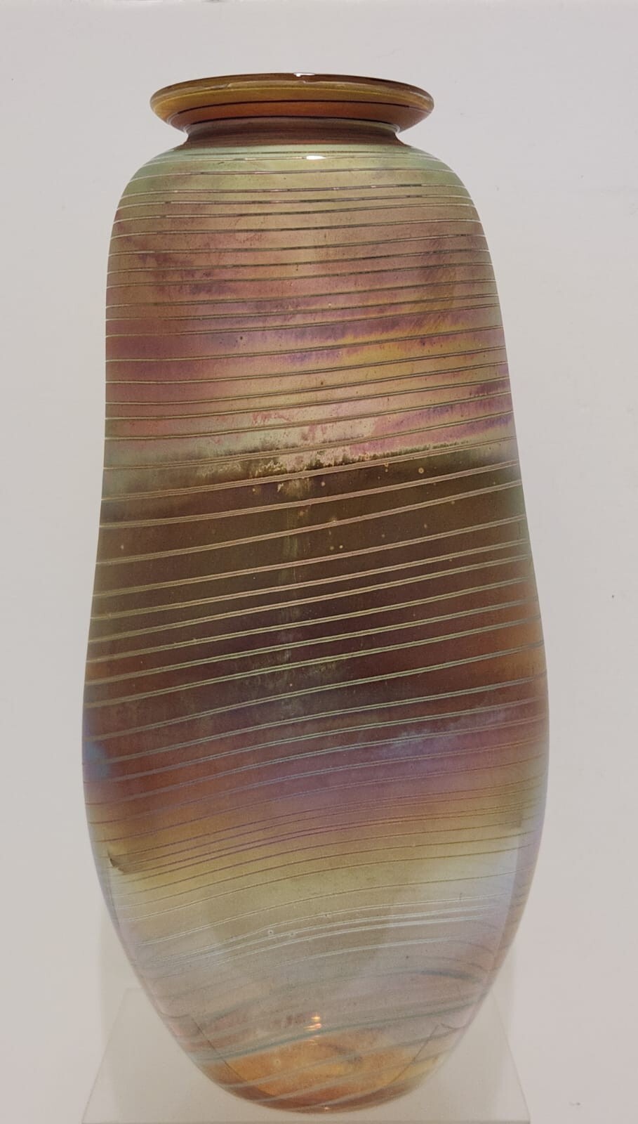 Vintage Craig Zweifel Iridescent Art Glass Tall 14 1/4″ Vase Signed 6/1982
