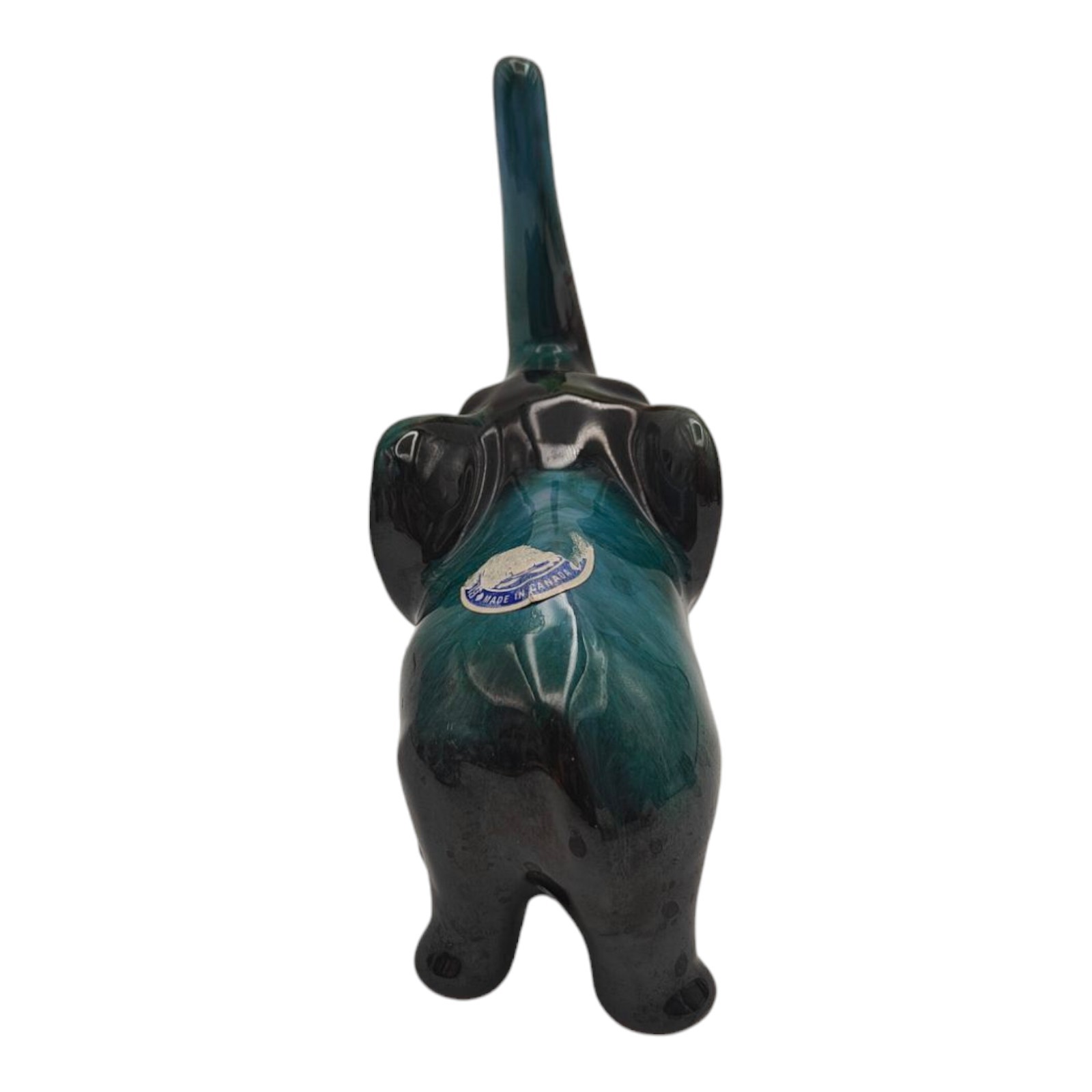 Blue Mountain Pottery Elephant Trunk Up Green Drip Glaze Vintage