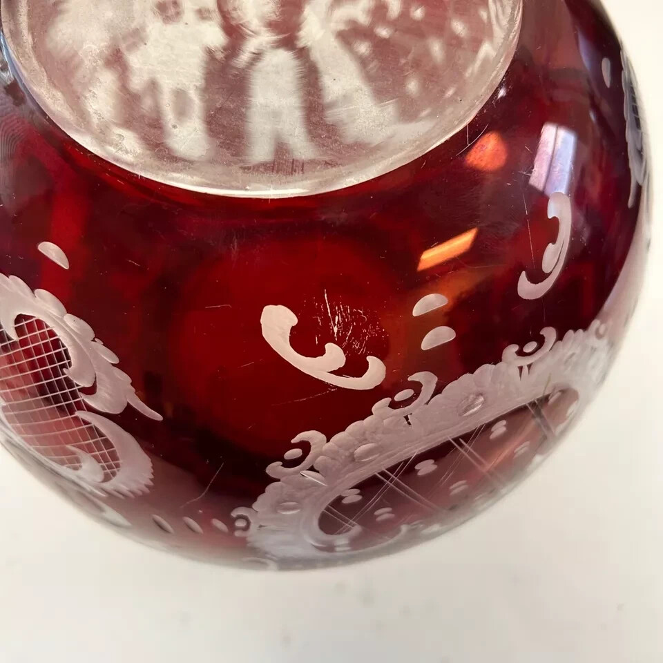 RARE! FENTON ART GLASS RUBY RED LARGE CHRISTMAS HOLIDAY VINTAGE GLOBE VASE BOWL