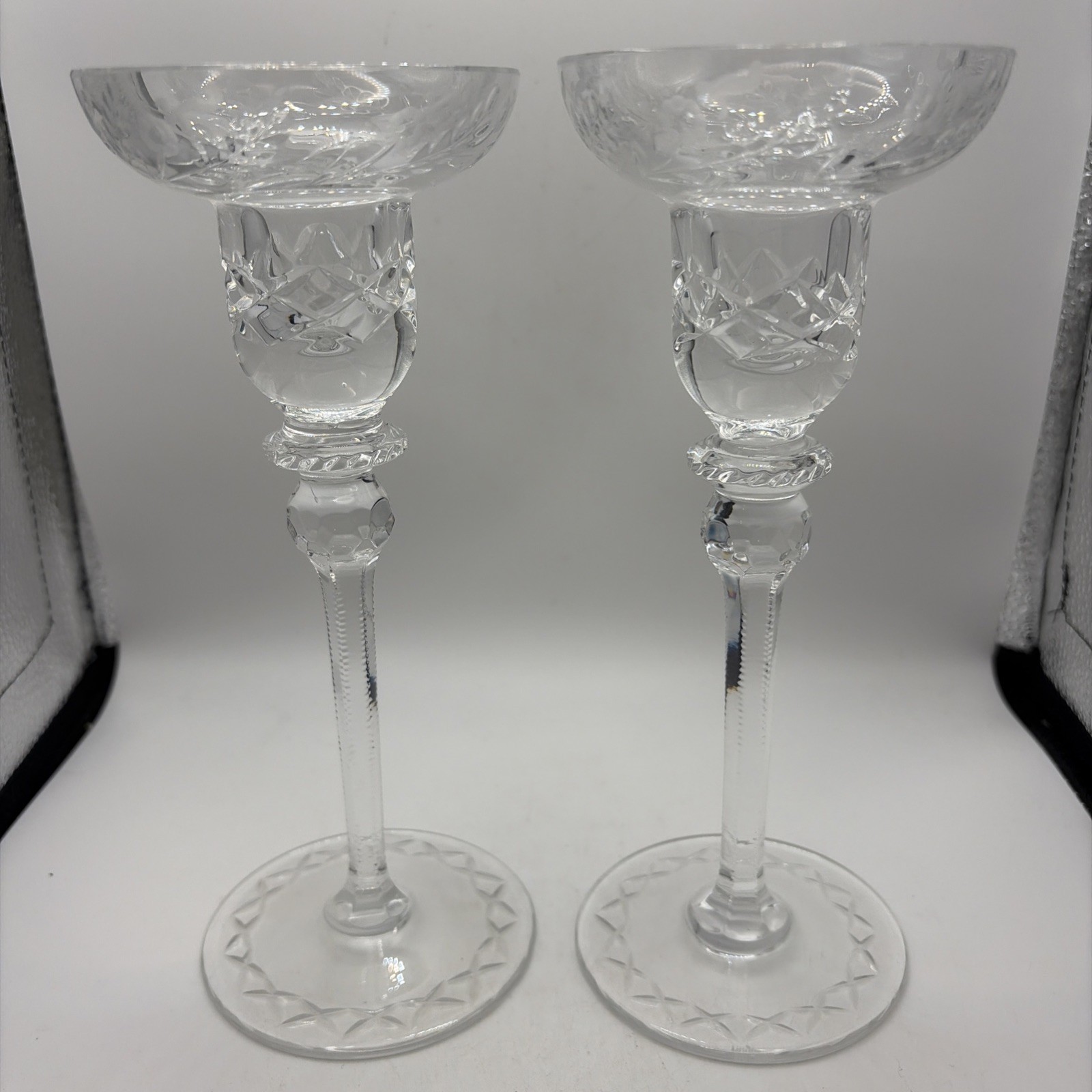 2 Rogaska GALLIA 8 inch Crystal Candle Stick Holders Clear Glass Elegance Vtg