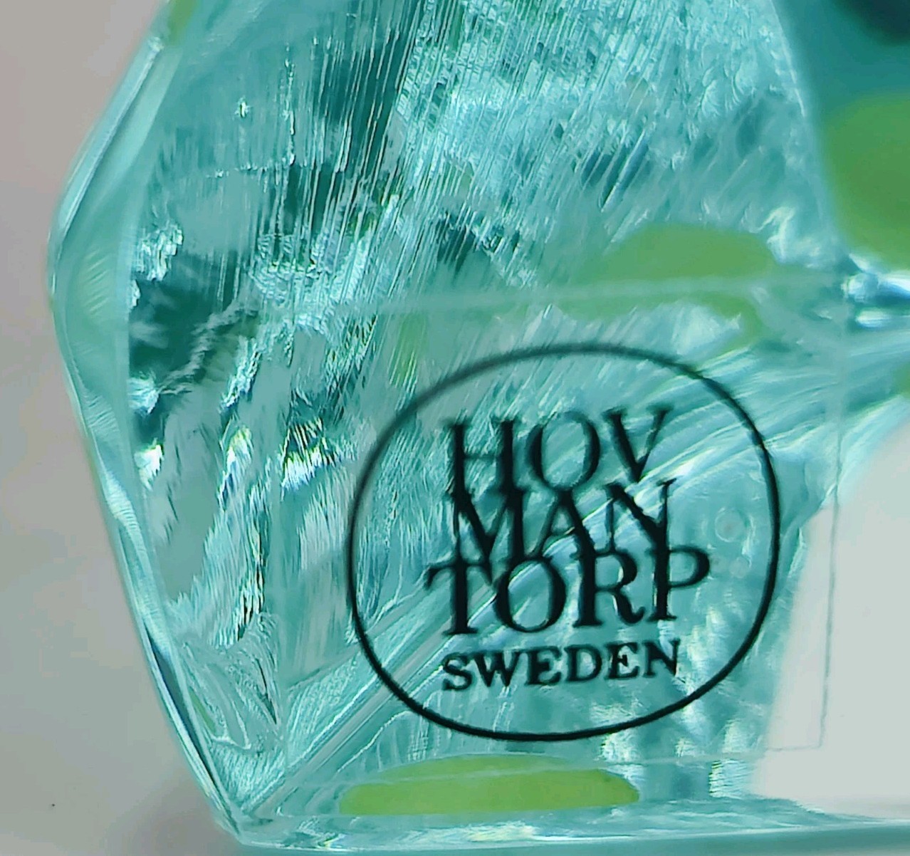 Signed HOVMANTORP SWEDEN ICEBERG GLASS Viking Ship Etched 4″