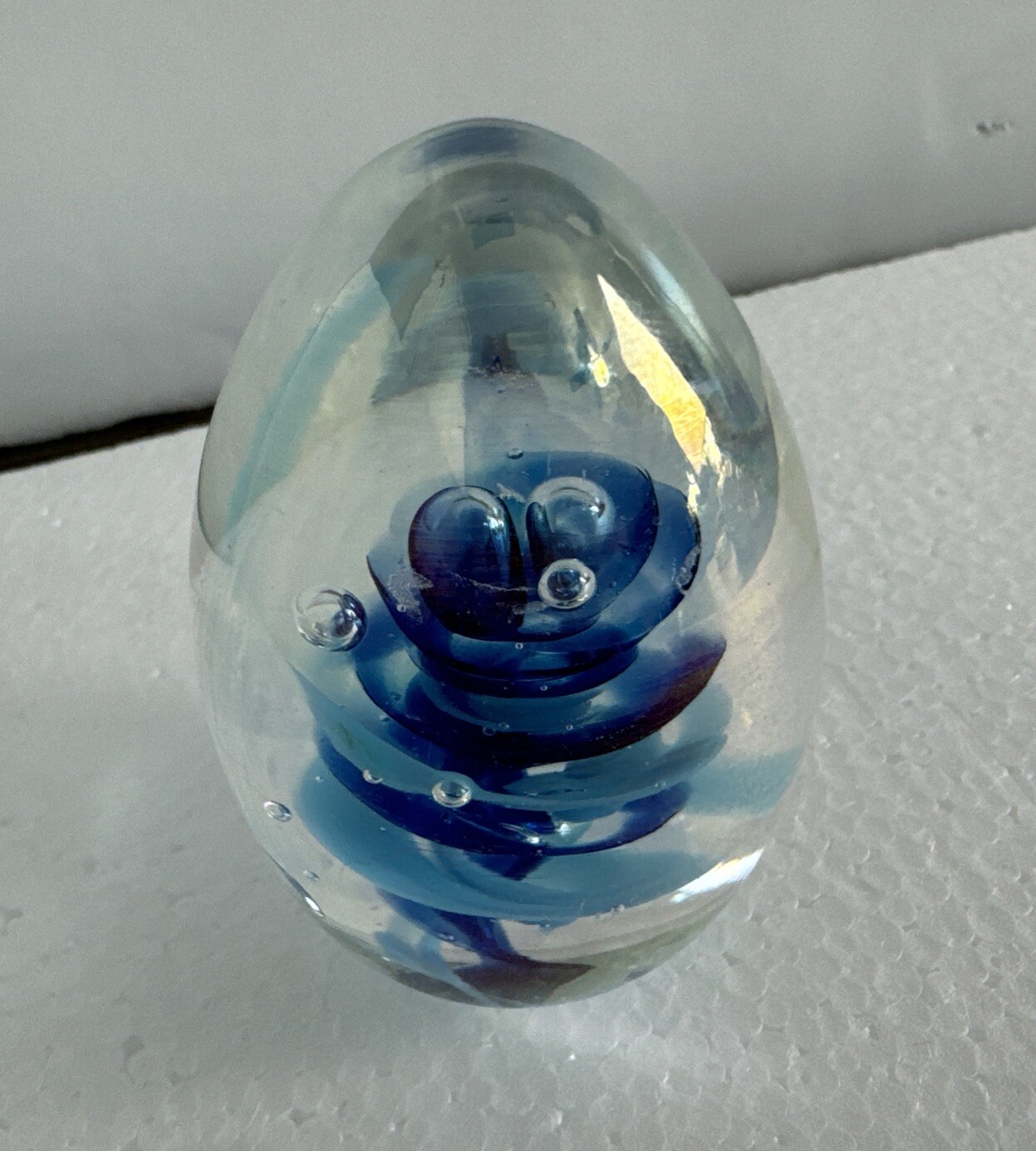 Glass Art Paperweight Iridescent Egg-Shaped Glass Bubble Signed ‘93 V