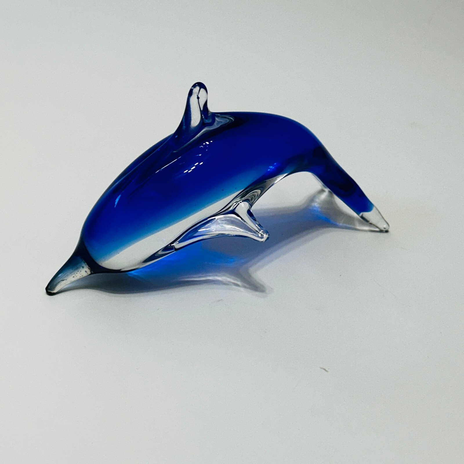 Dolphin Blown Glass Paperweight Art Decor Free Standing Ocean Blue 7.5″x3.5″ Sea