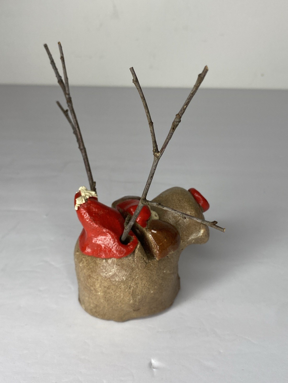 Vintage MCM Hicks Pottery Humorous Christmas Reindeer Dog Signed 3 Inches