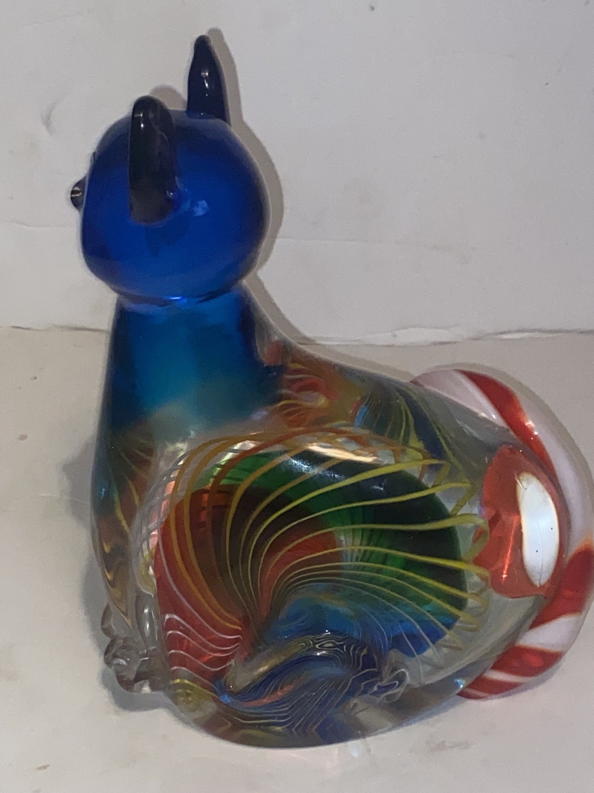 Vintage Art Glass Swirl Cat Candy Cane Tail Figurine 9 1/4 Tall Rare 8 lbs
