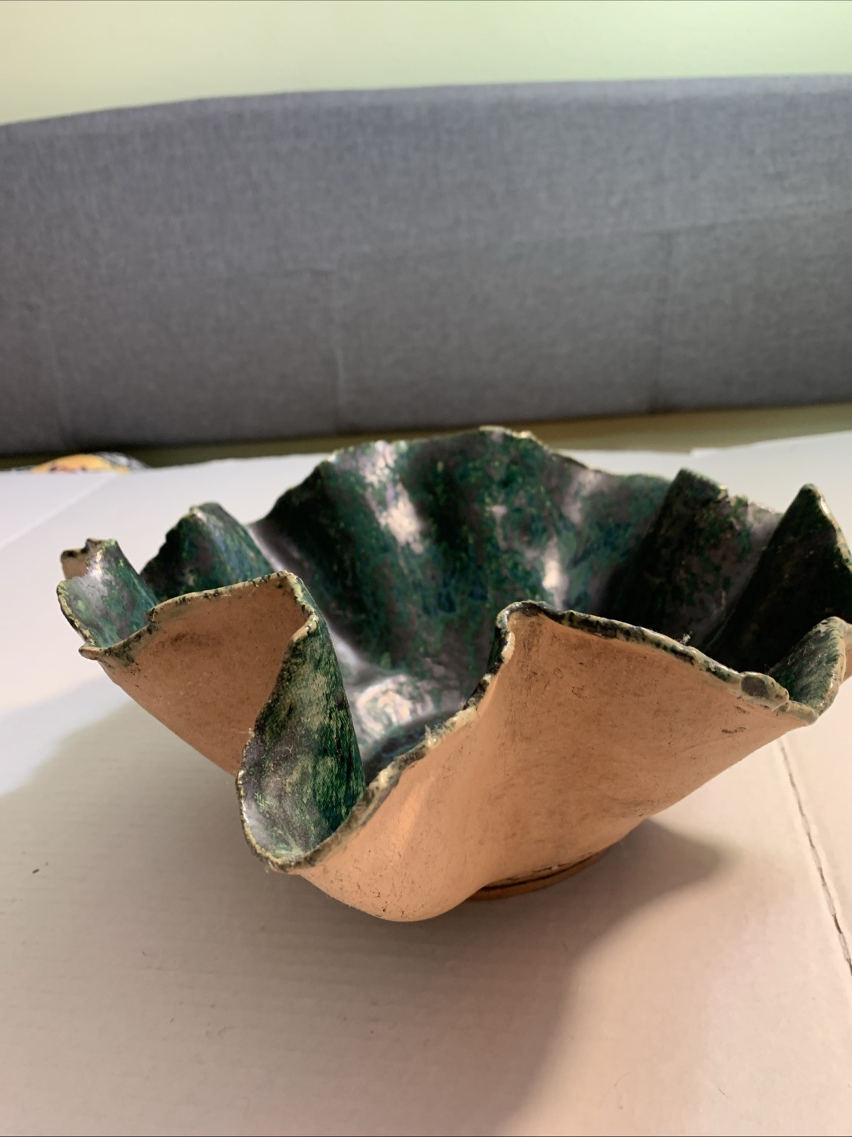 Artisan Pottery Hand Shaped Bowl Reactive Glaze Raw Clay Finish