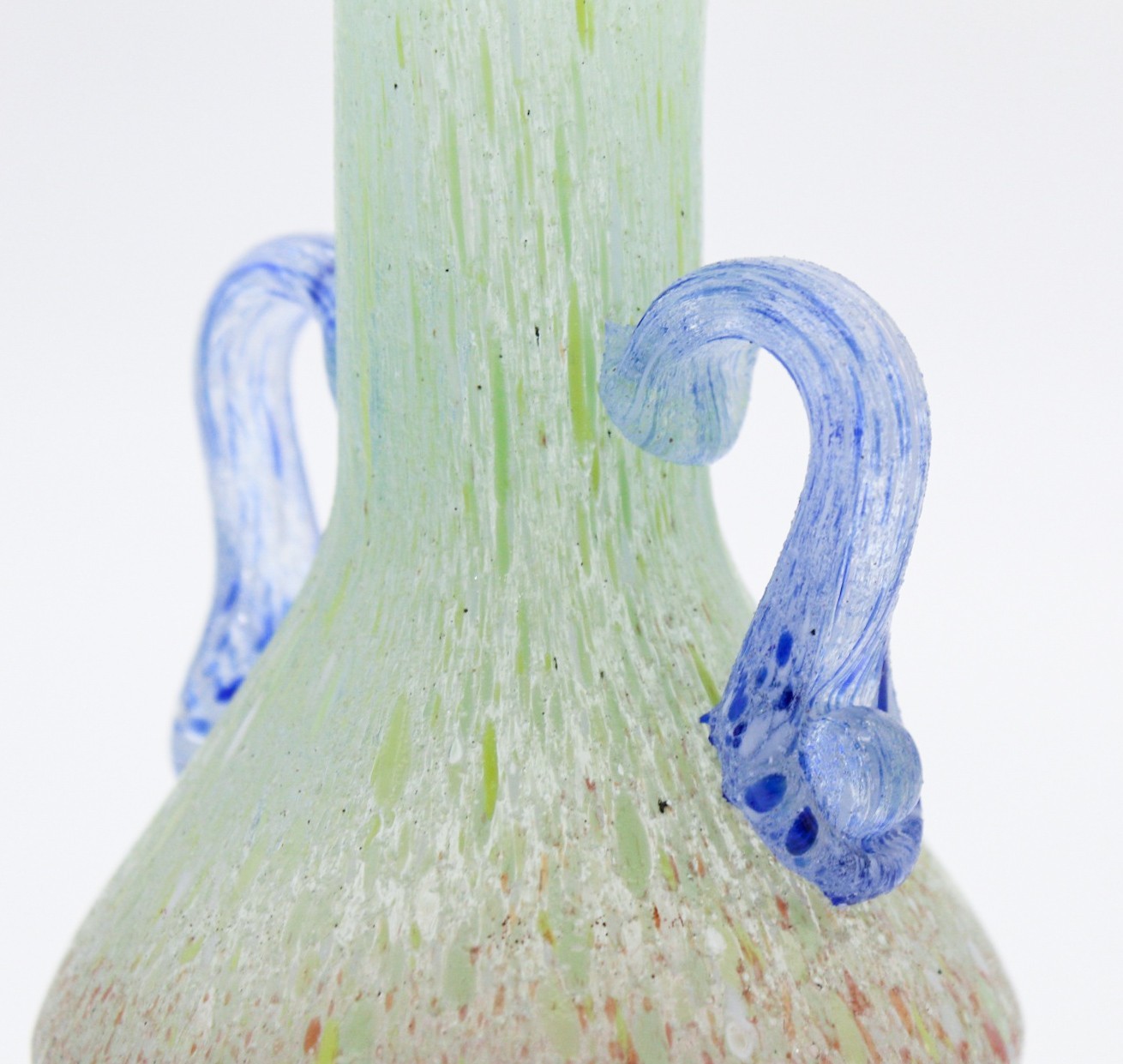 Mid-Century Modern Multicolor Art Glass Speckled Handled Small Vase