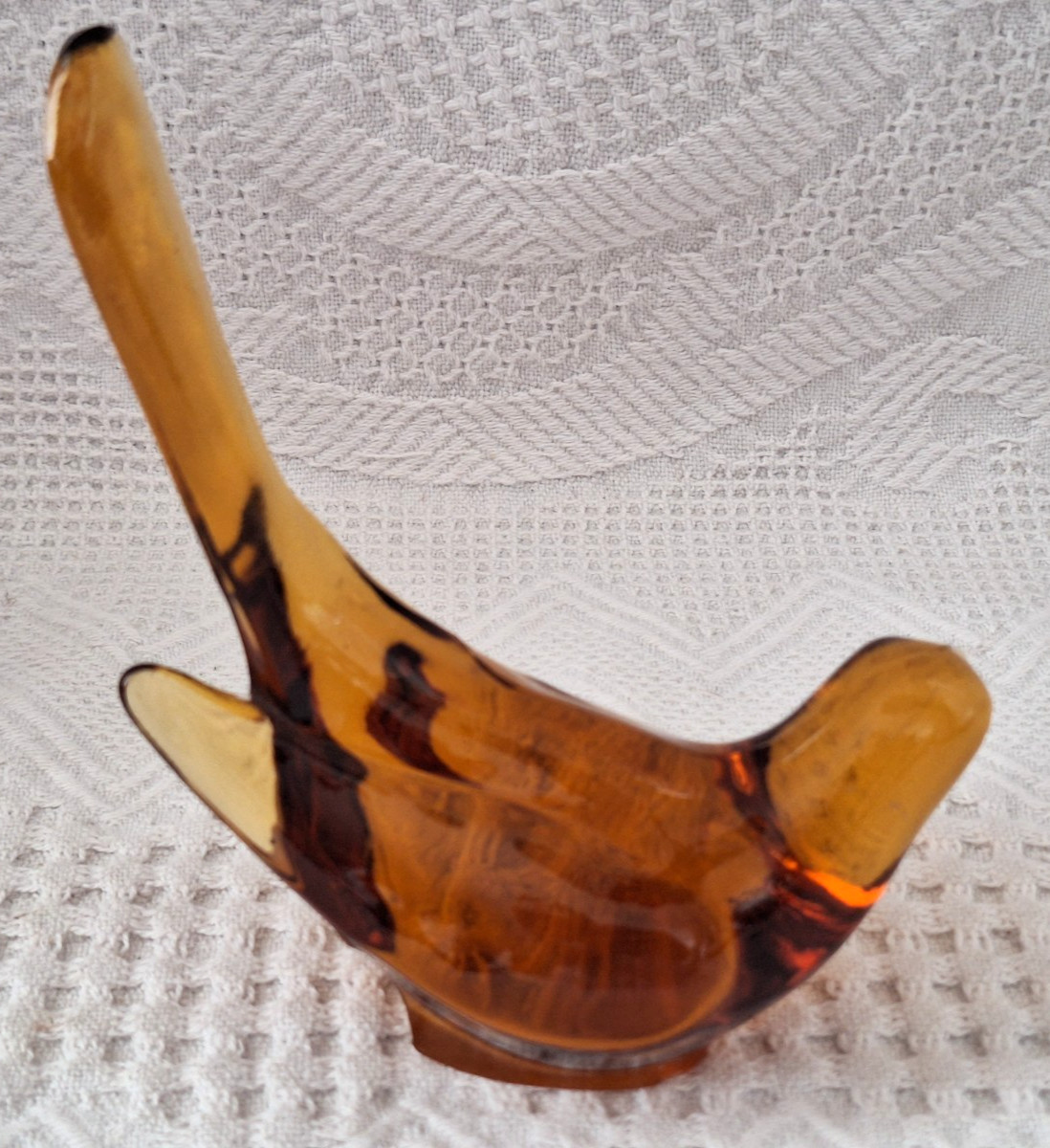 Vtg Fenton Amber Glass Bird Of Happiness Figuring Paperweight Long Tail VGC