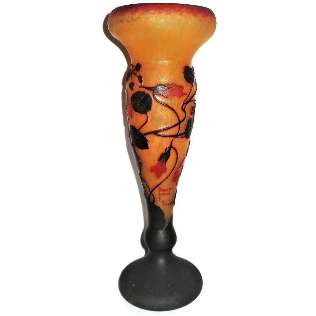 Daum Nancy French Art Nouveau Cameo Glass Vase, 13″ Tall Pate de Verre