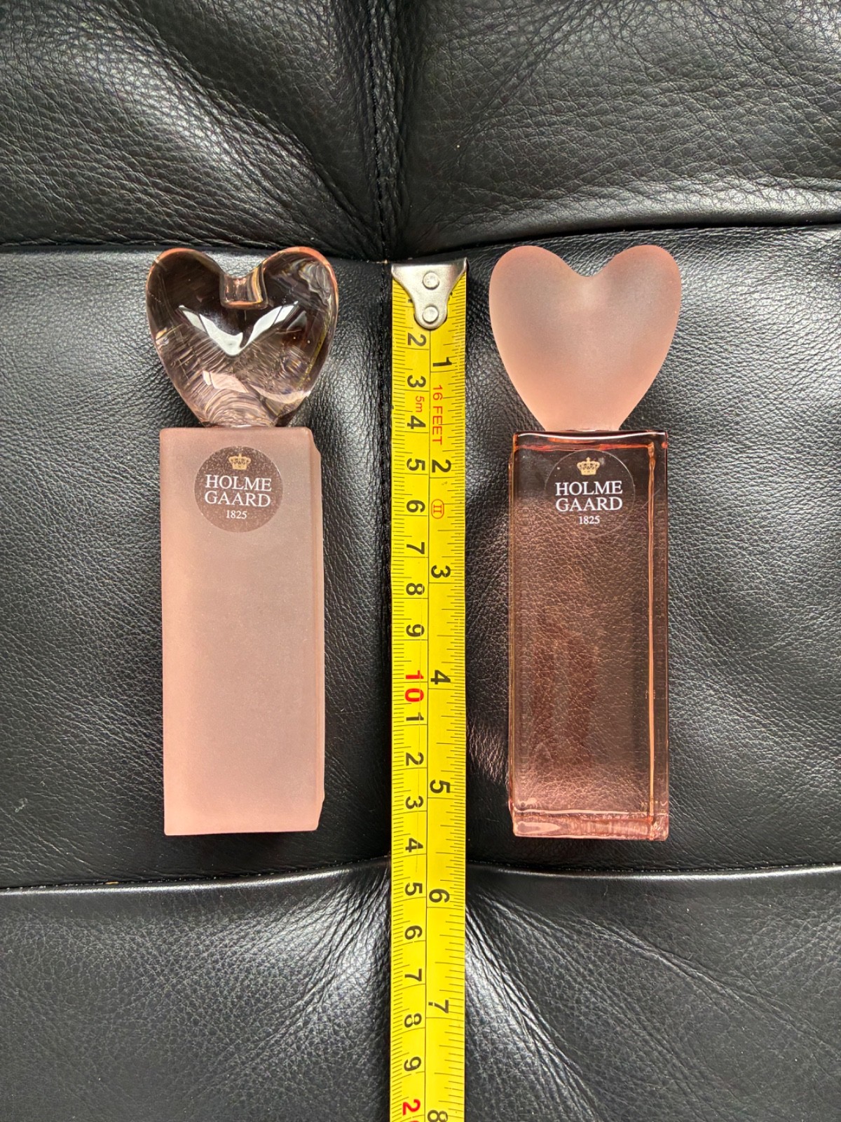 Pair (2) of Pink HOLMEGAARD Glass Heart Candle Holders Frosted&Clear 5″ MCM Love