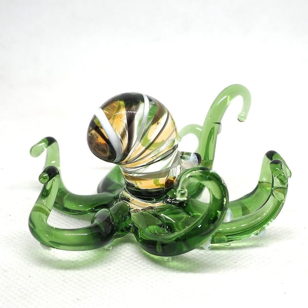 Sea Octopus Glass Figurine Ornament Decor Gift Miniature Hand Blown Green Coasta