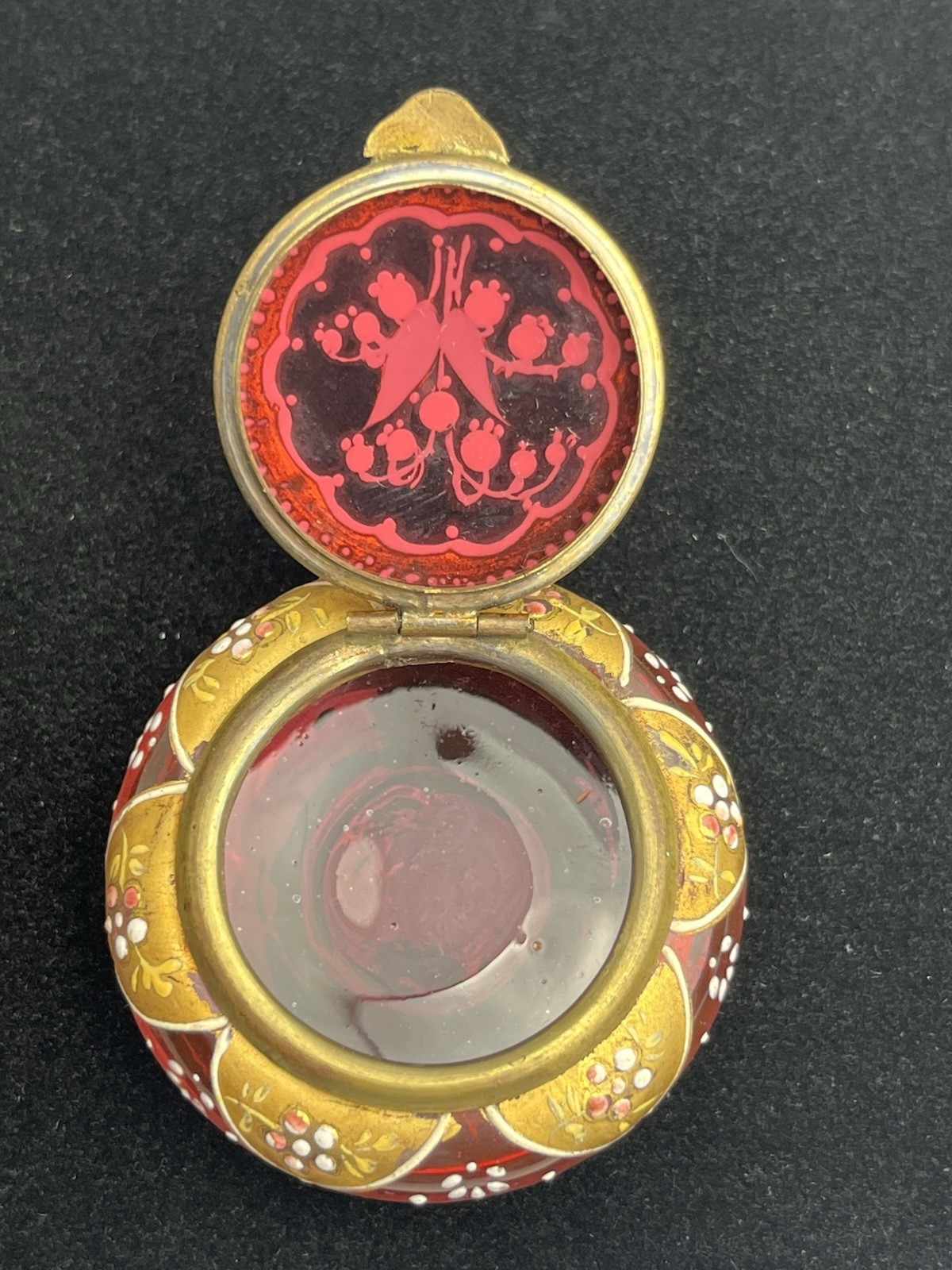 Antique Cranberry Art Glass Dresser Box Rare Lily Of The Valley Motif