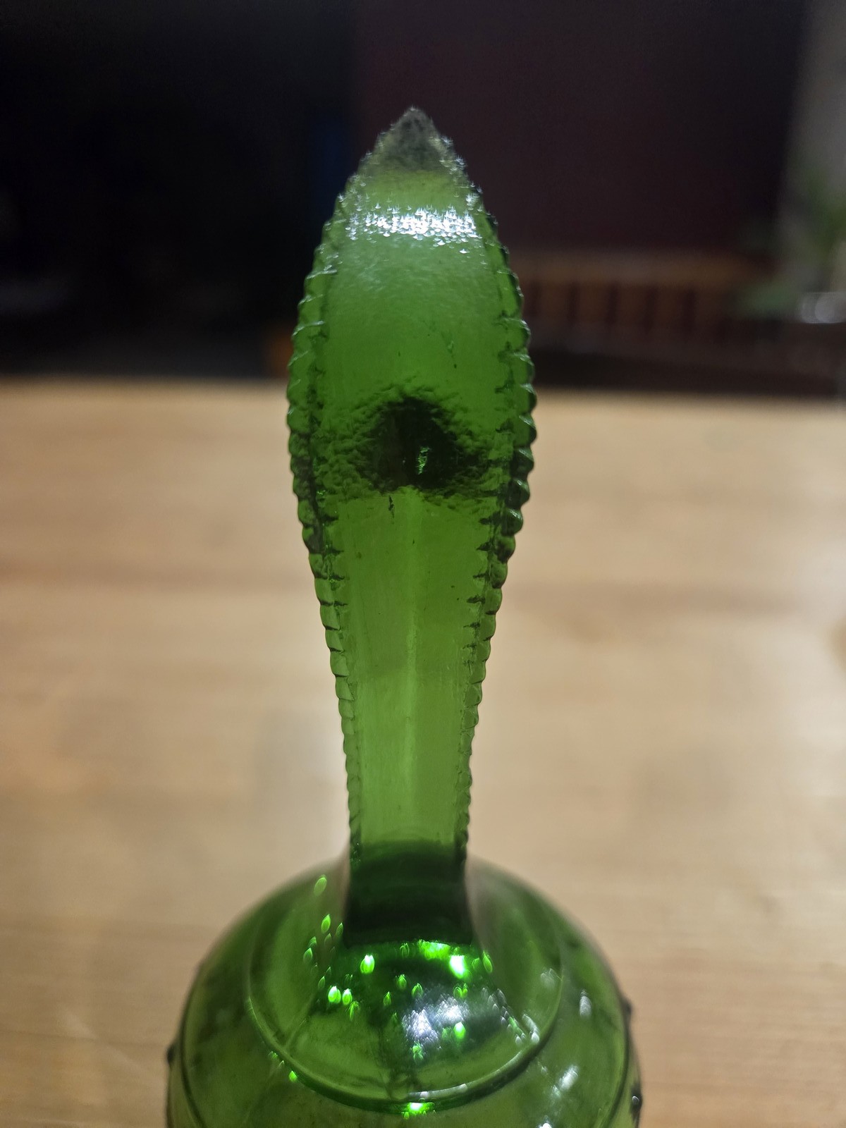 Vintage 1976 Bicentennial Green Glass Liberty Bell Commemorative Hand Bell