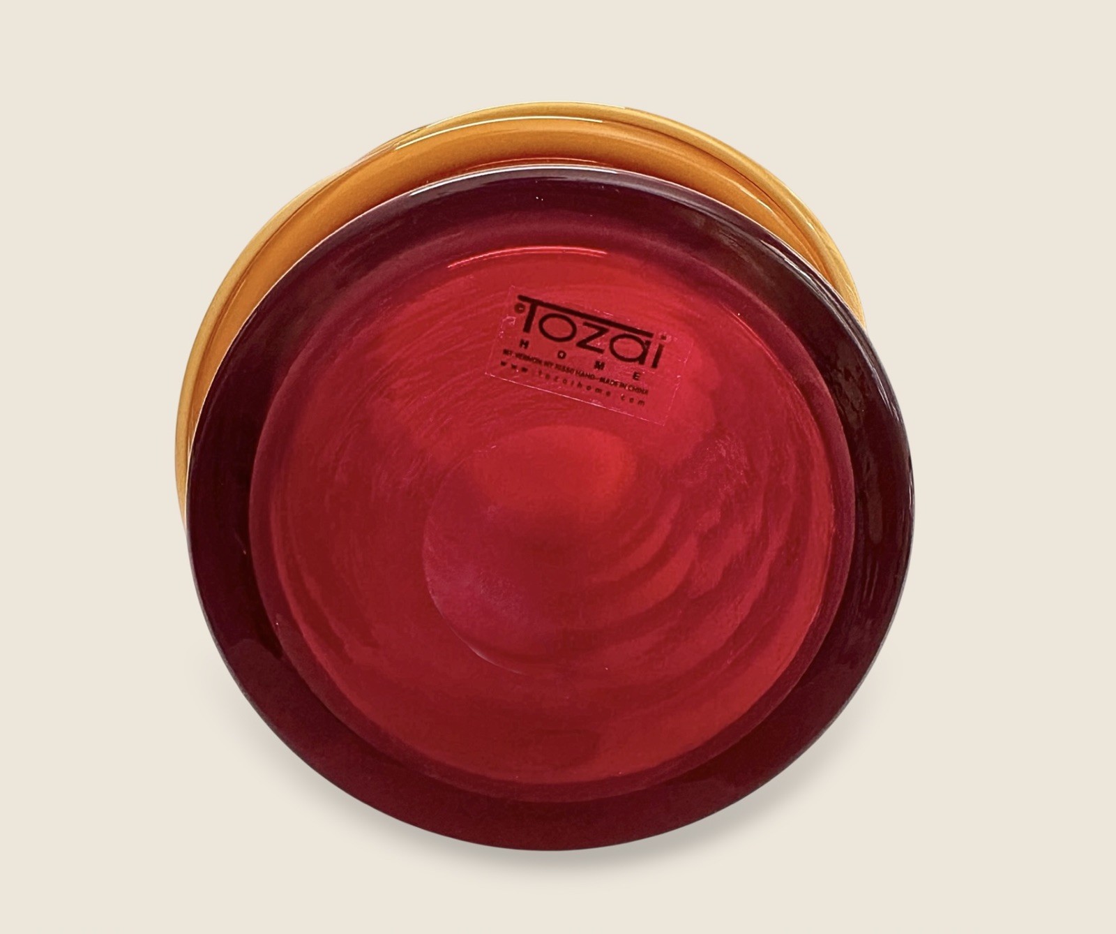Tozai Home Red Glass Hurricane Candle Holder Amber Wrapped Glass Vase 8”