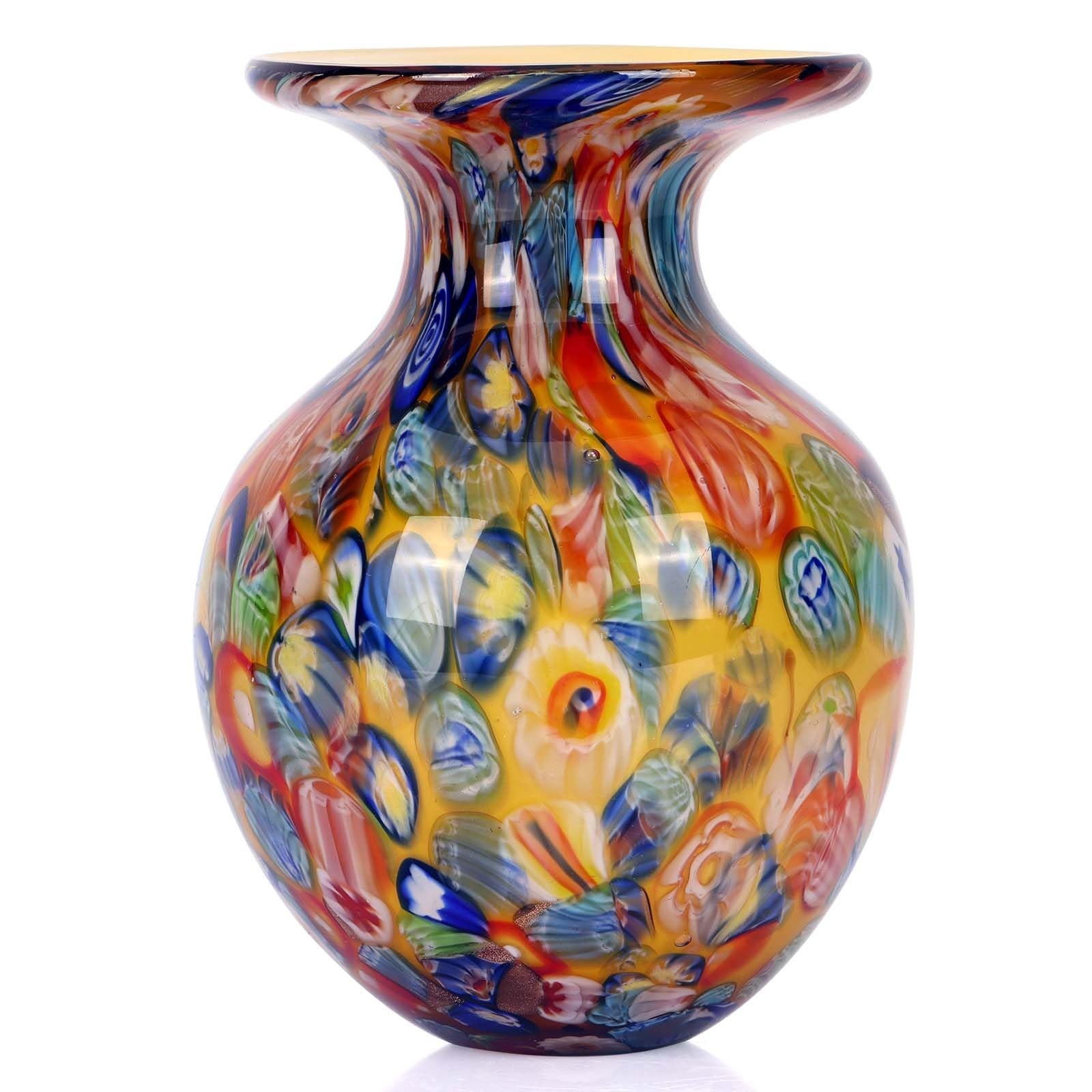 Colorful Hand Blown Glass Vase – Decorative Art for Home, Table Centerpiece, Flo