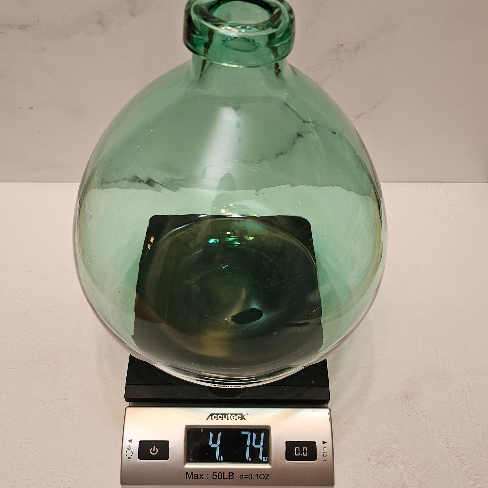 San Miguel Vidreos Recycled Turquoise Green Glass Bottle/Jug/Vase, Bulbous Spain