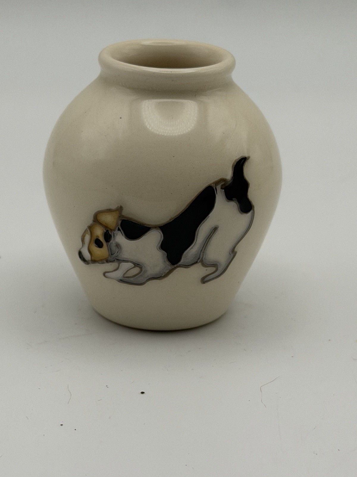 Moorcroft Jack Russell Terrier Miniature 3” Vase Tubelined England Signed