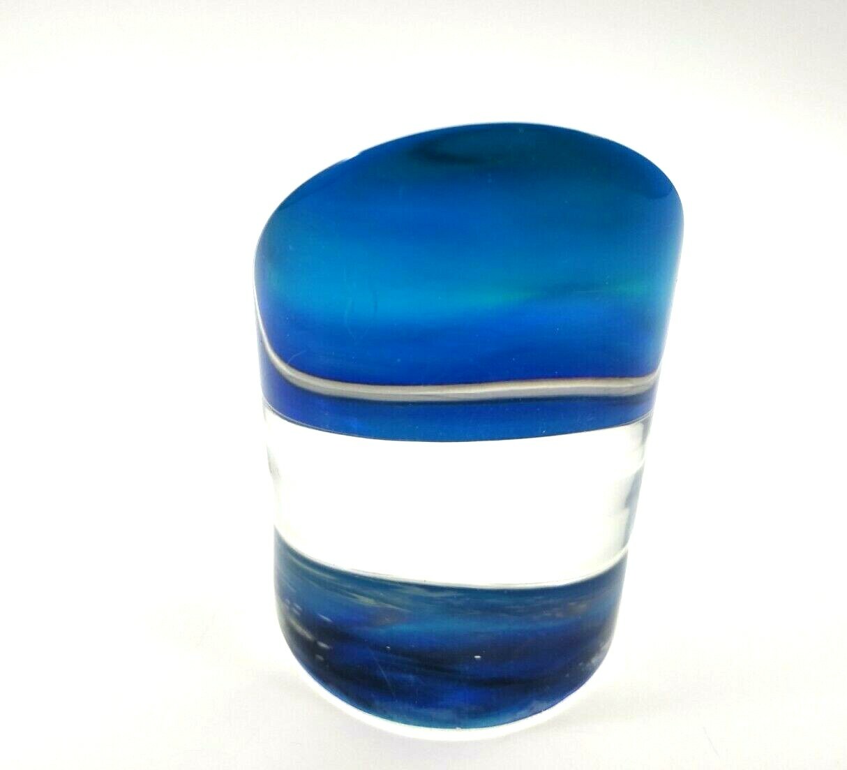 Cylindrical Cut Plastic Paperweight Blue Reflections Decor Desk Art
