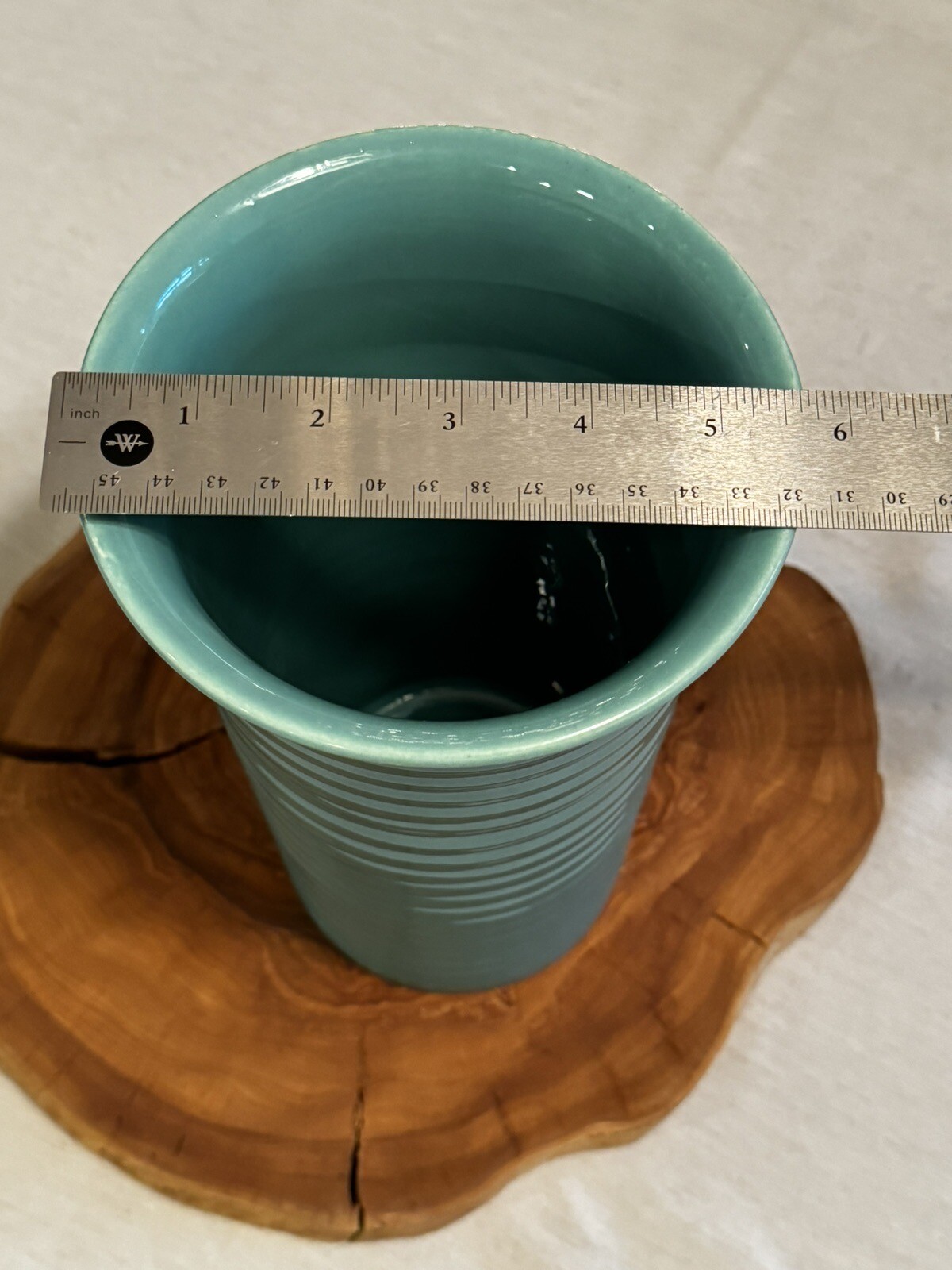 Bauer Pottery Turquoise Blue Ring ware Vase 10”
