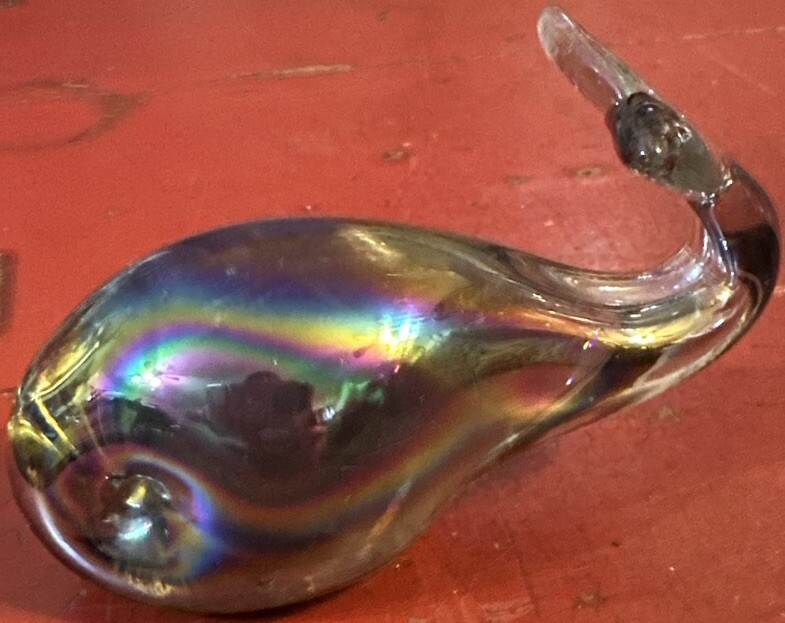 Carnival Glass Whale Figurine Paperweight 4 Inches Long, 2 Inches Wide, Vintage