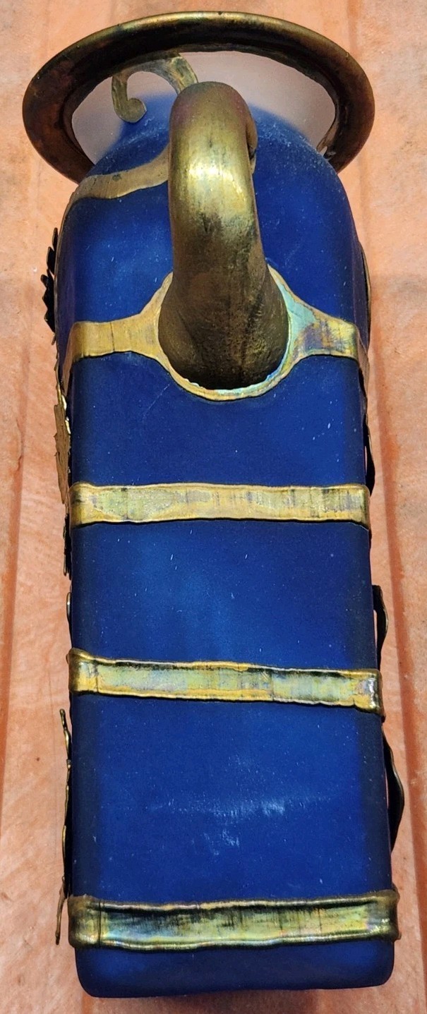 Anca Podaru Ama Romanian Copper Overlay Handled Art Glass Nouveau Vase Z*
