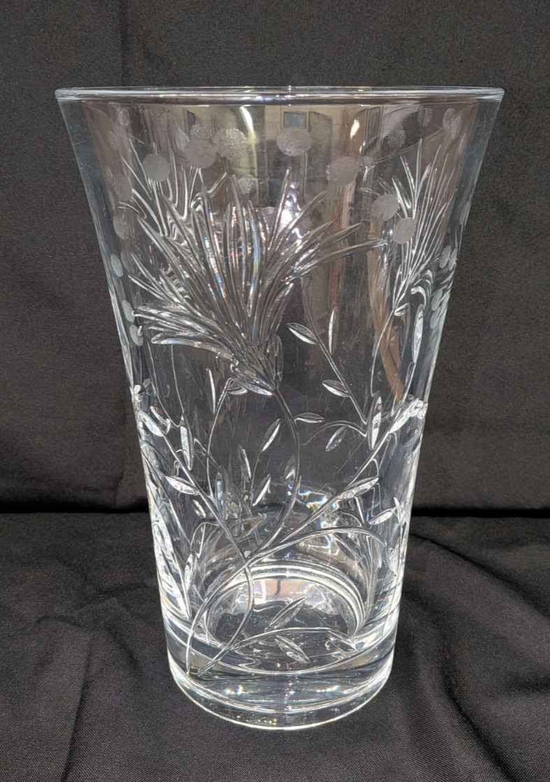 J.G. Durand Cristal d’Arques 24% Lead Crystal Vase Botanical Cut Glass 10″