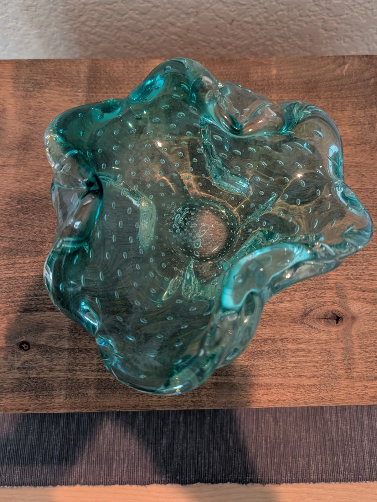 Blue Hand Blown Art Glass Decorative Candle Holder, Ash Tray